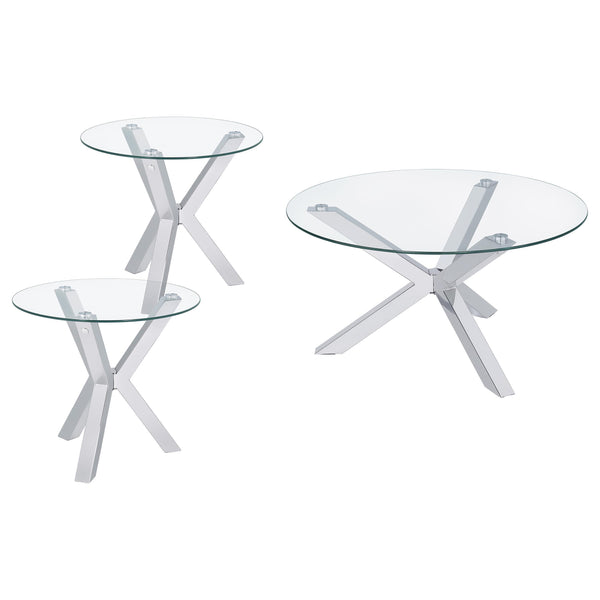 Coaster Furniture Kenzie 708128-S3 3-piece Round Coffee and End Table Set - Chrome