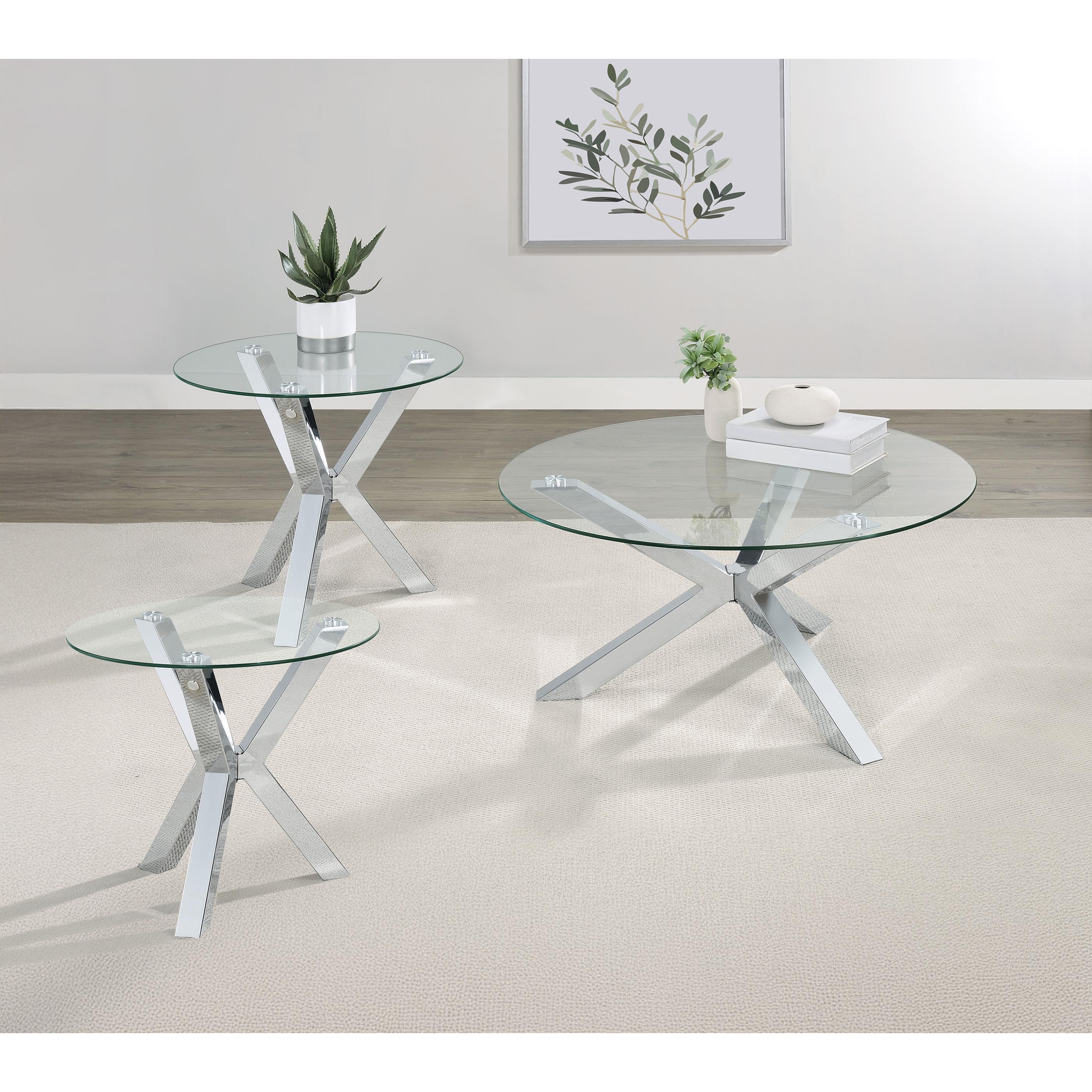  Coaster Furniture Kenzie 708128-S3 3-piece Round Coffee and End Table Set - Chrome IMAGE 2