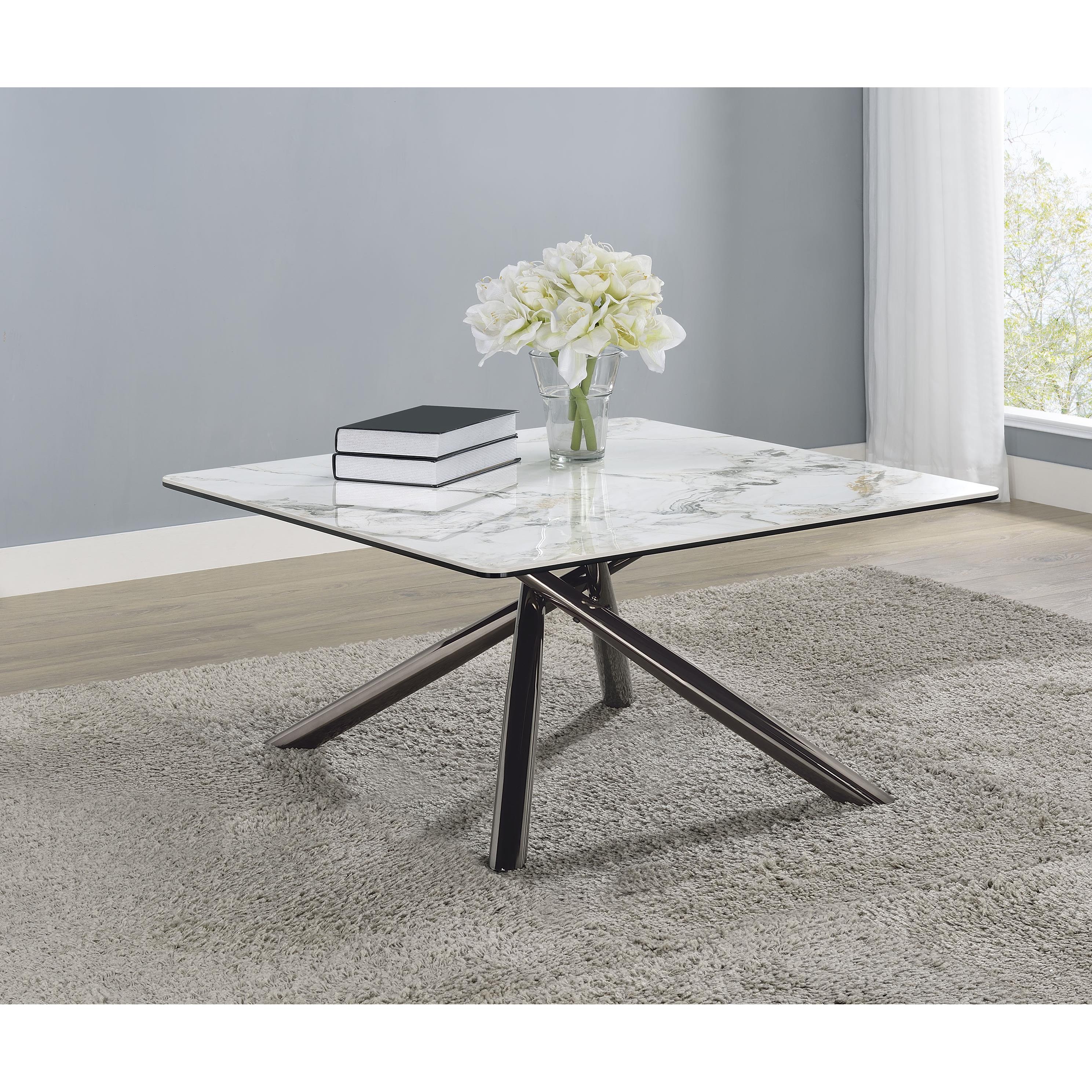  Coaster Furniture Carvell 708138 Square Sintered Stone Top Coffee Table - White IMAGE 2