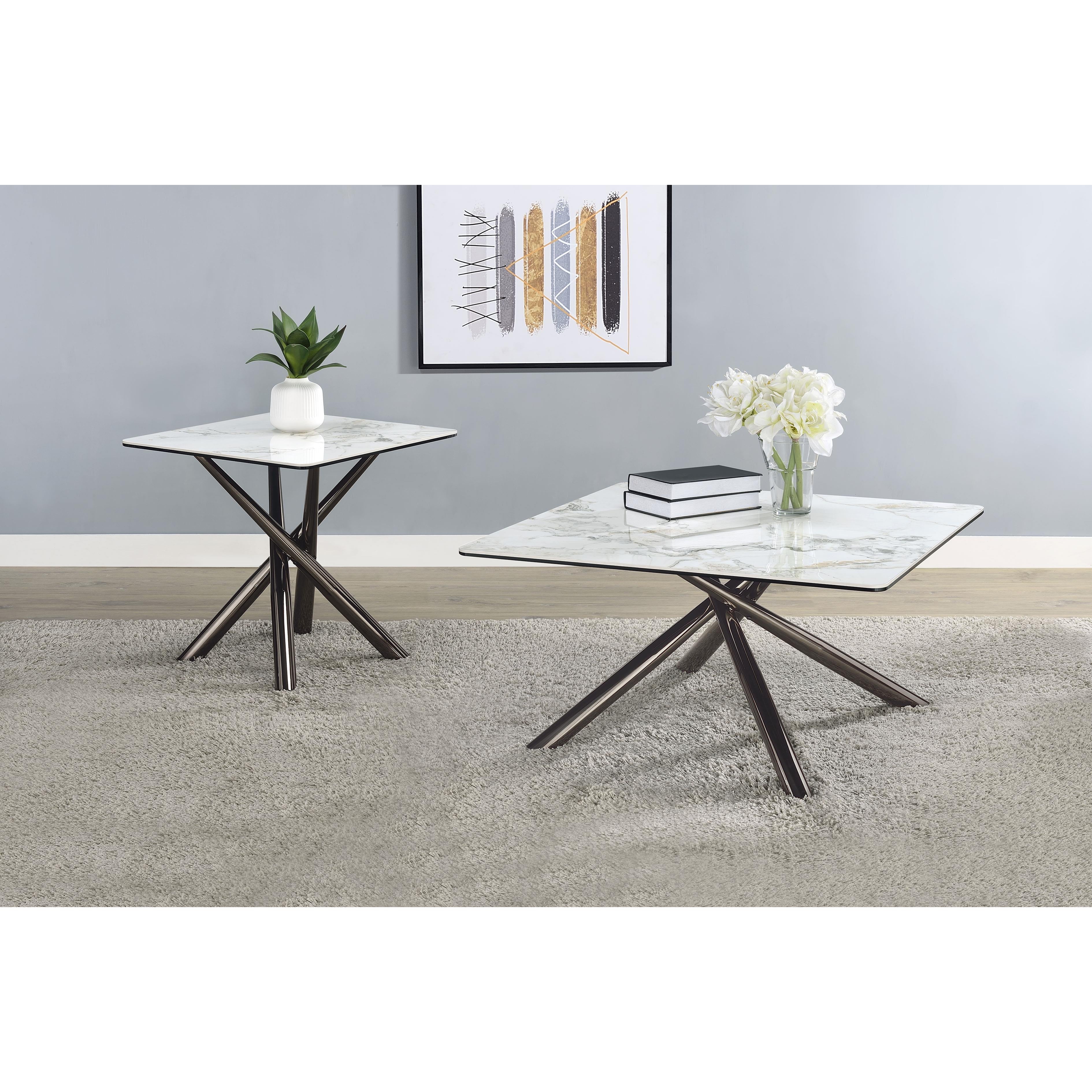  Coaster Furniture Carvell 708138-S2 2-piece Square Coffee and End Table Set - Mirage White IMAGE 3