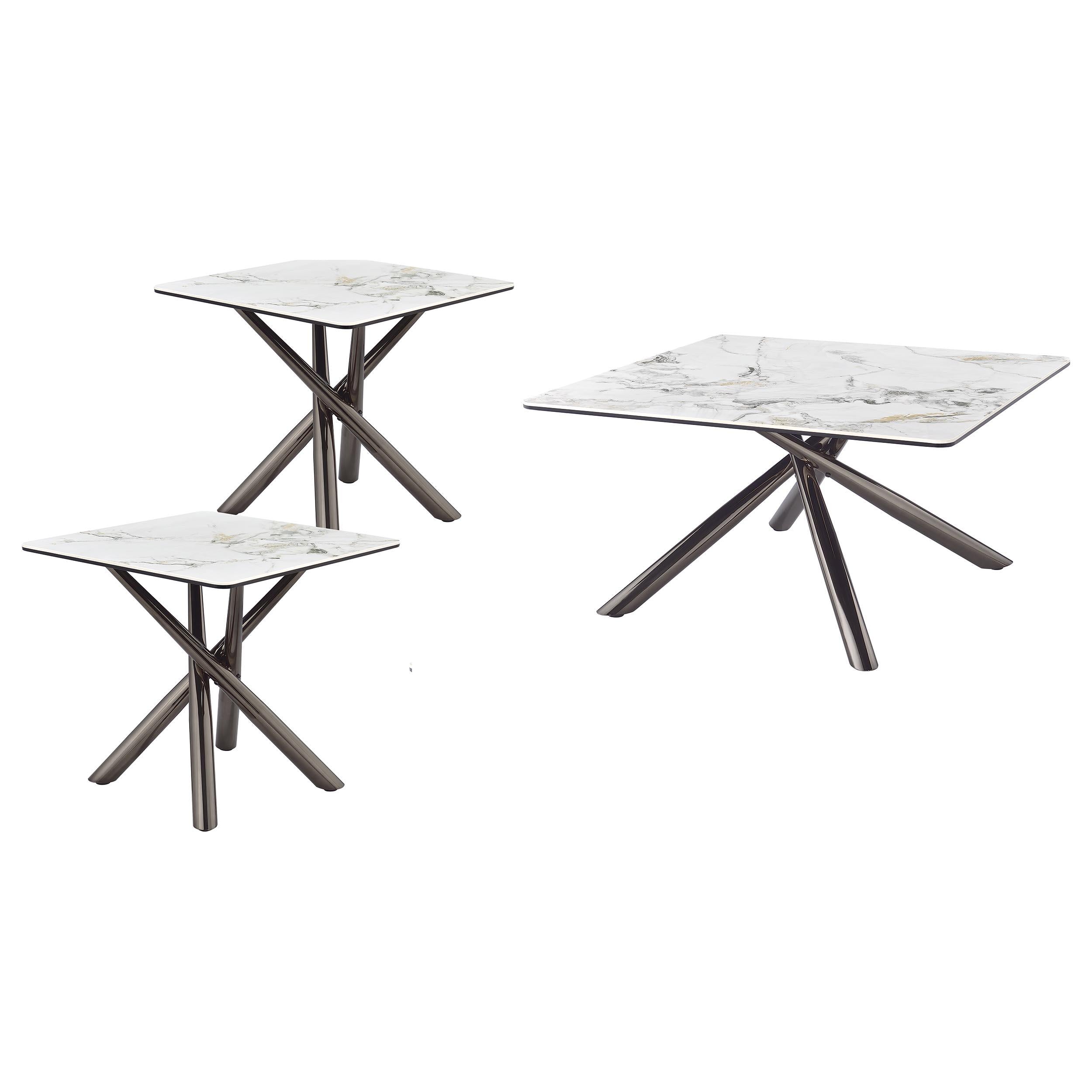  Coaster Furniture Carvell 708138-S3 3-piece Square Coffee and End Table Set - Mirage White IMAGE 1