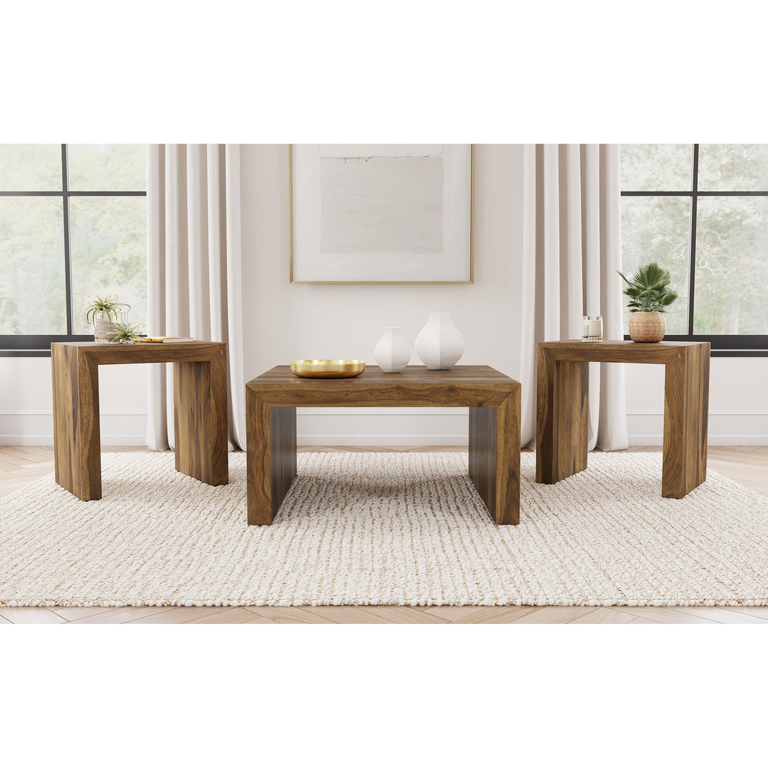  Coaster Furniture Odilia 708418-S3 3-piece Solid Wood Coffee and End Table Set - Auburn IMAGE 2