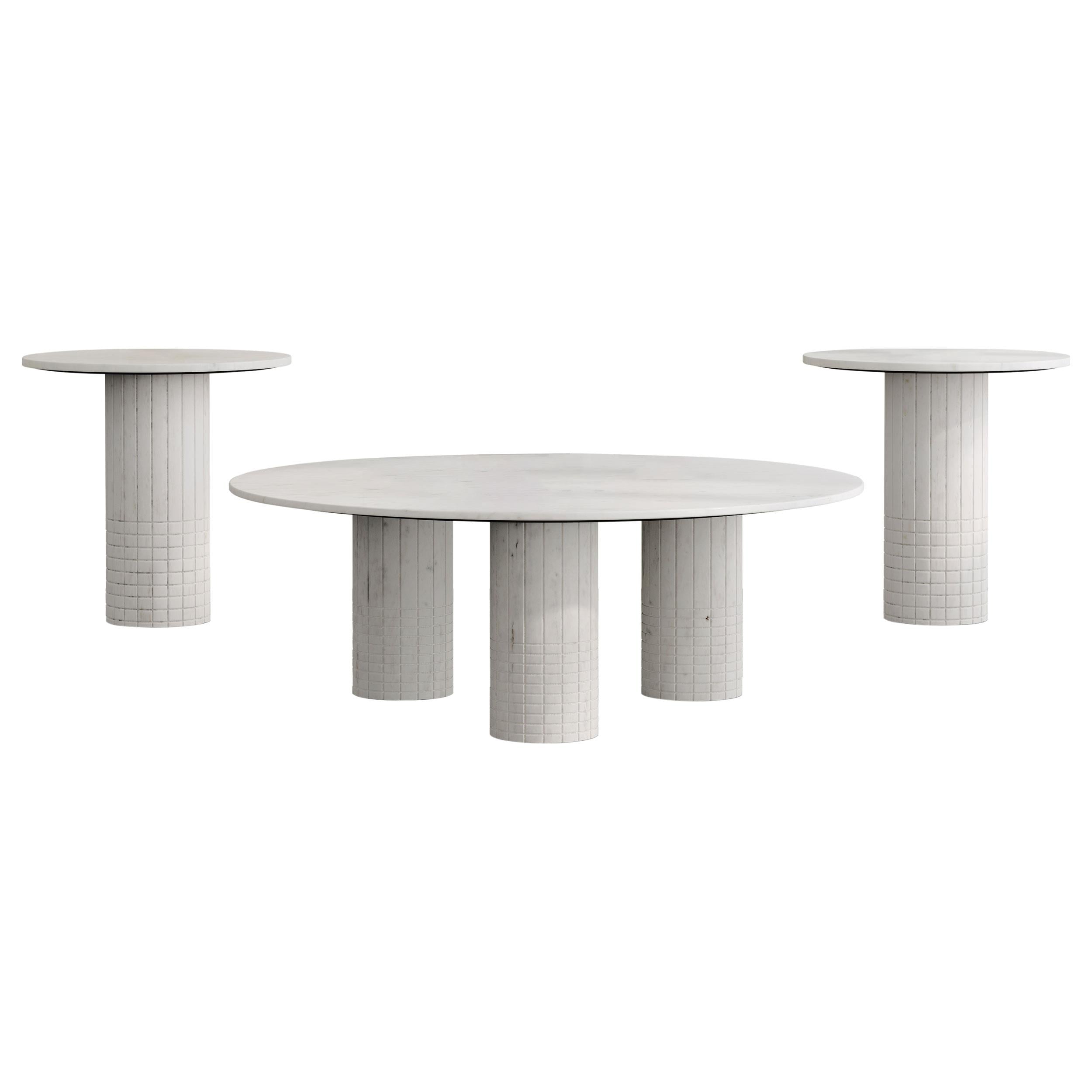  Coaster Furniture Astoria 709668-S3 3-piece Marble Coffee and End Table Set - White IMAGE 1