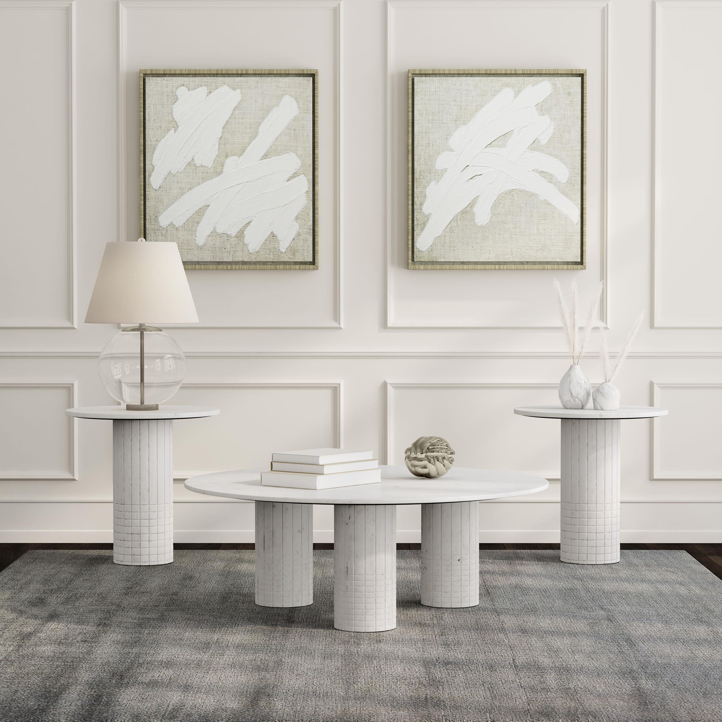  Coaster Furniture Astoria 709668-S3 3-piece Marble Coffee and End Table Set - White IMAGE 2