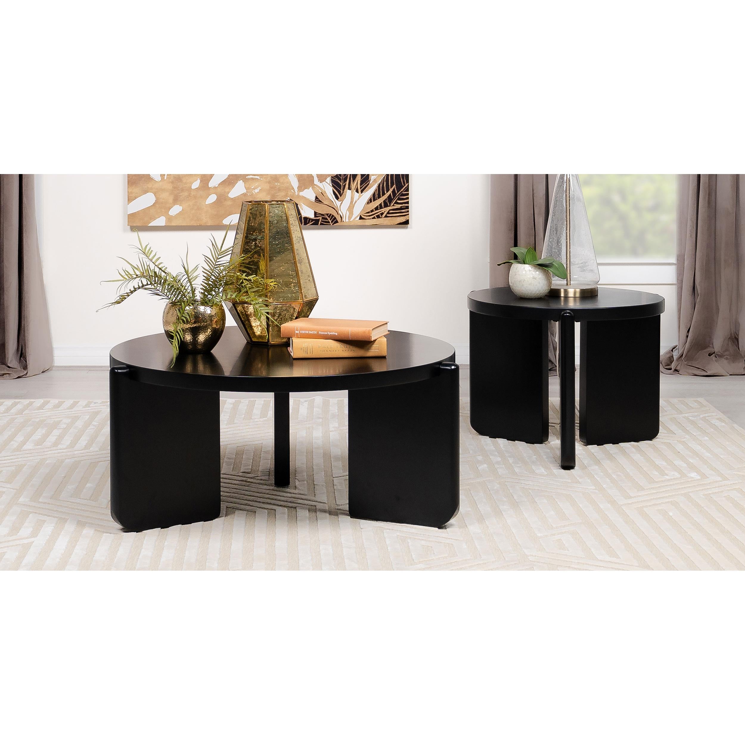  Coaster Furniture Cordova 709678-S2 2-piece Solid Wood Coffee and End Table Set - Black IMAGE 2