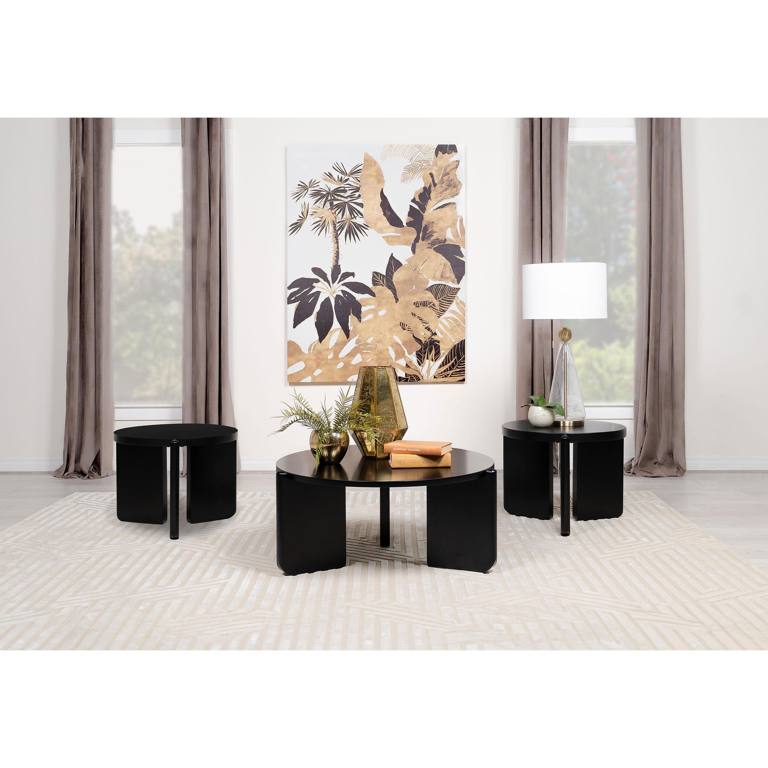  Coaster Furniture Cordova 709678-S3 3-piece Solid Wood Coffee and End Table Set - Black IMAGE 2