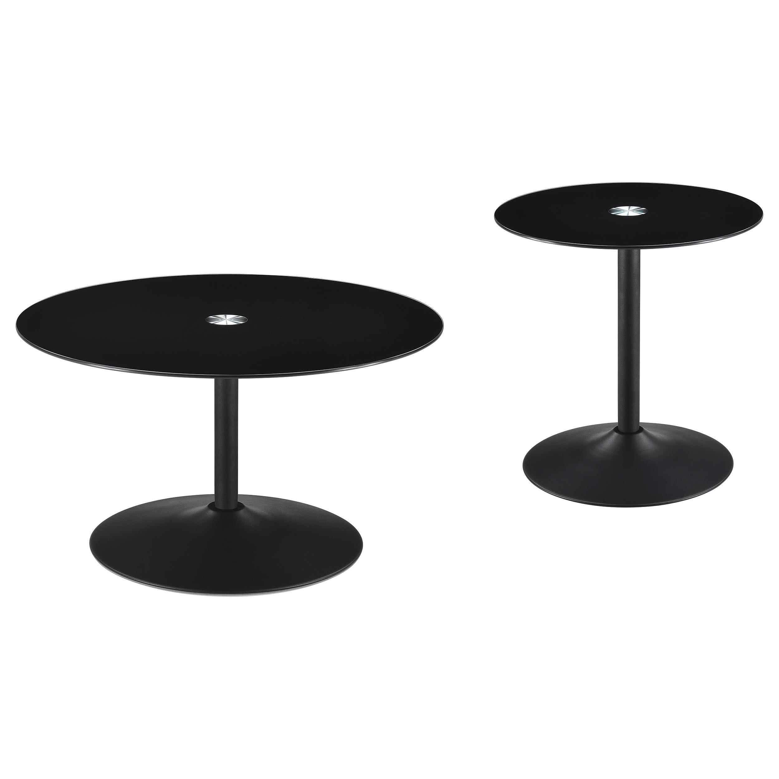  Coaster Furniture Ganso 709688-S2 2-piece Round Glass Top Coffee and End Table Set - Black IMAGE 1