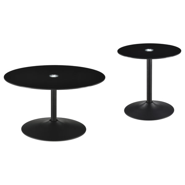 Coaster Furniture Ganso 709688-S2 2-piece Round Glass Top Coffee and End Table Set - Black