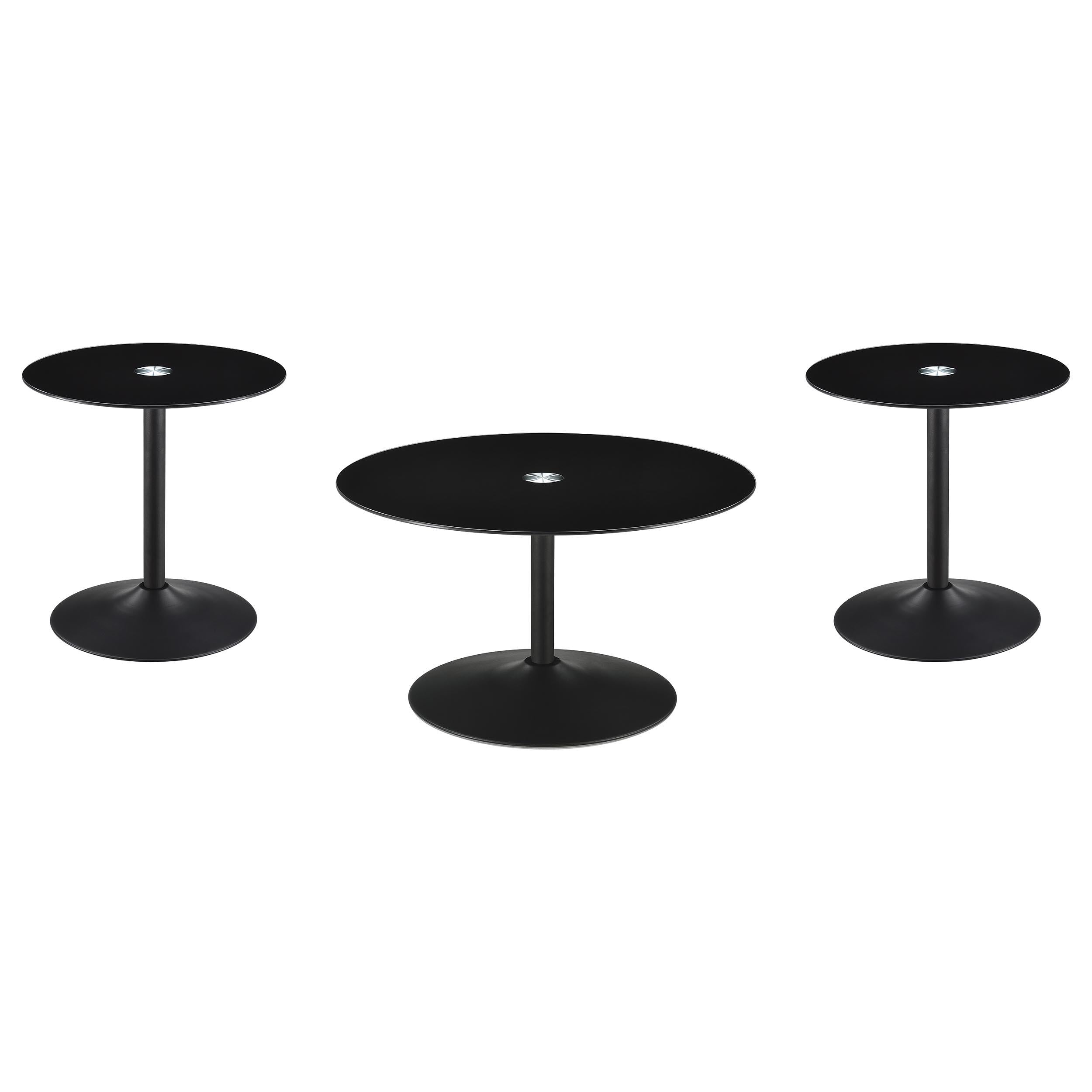 Coaster Furniture Ganso 709688-S3 3-piece Round Glass Top Coffee and End Table Set - Black IMAGE 1