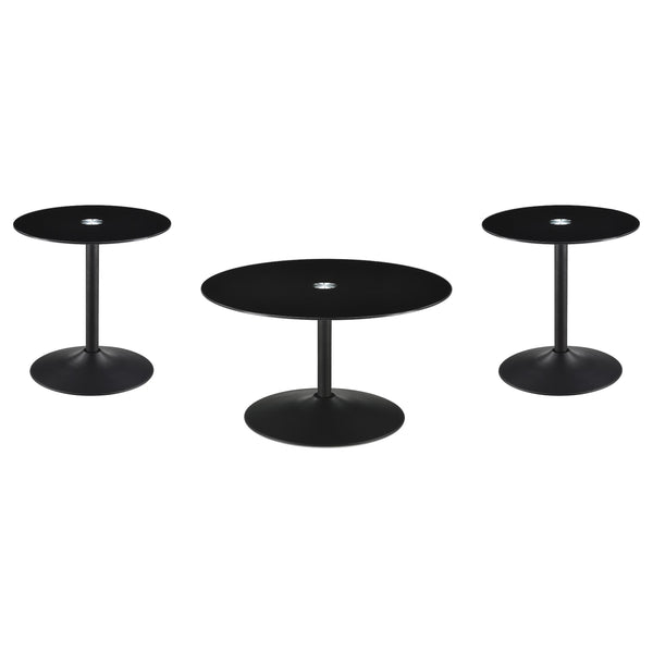 Coaster Furniture Ganso 709688-S3 3-piece Round Glass Top Coffee and End Table Set - Black