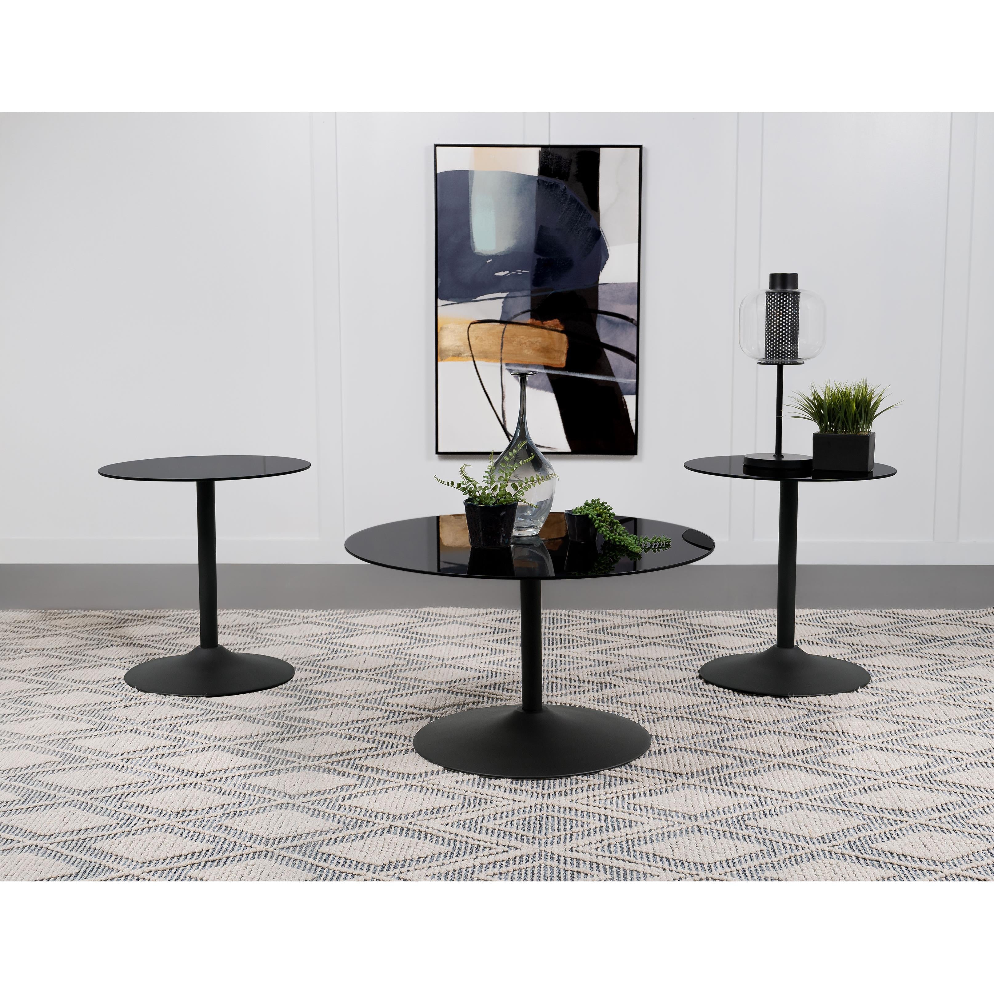  Coaster Furniture Ganso 709688-S3 3-piece Round Glass Top Coffee and End Table Set - Black IMAGE 2