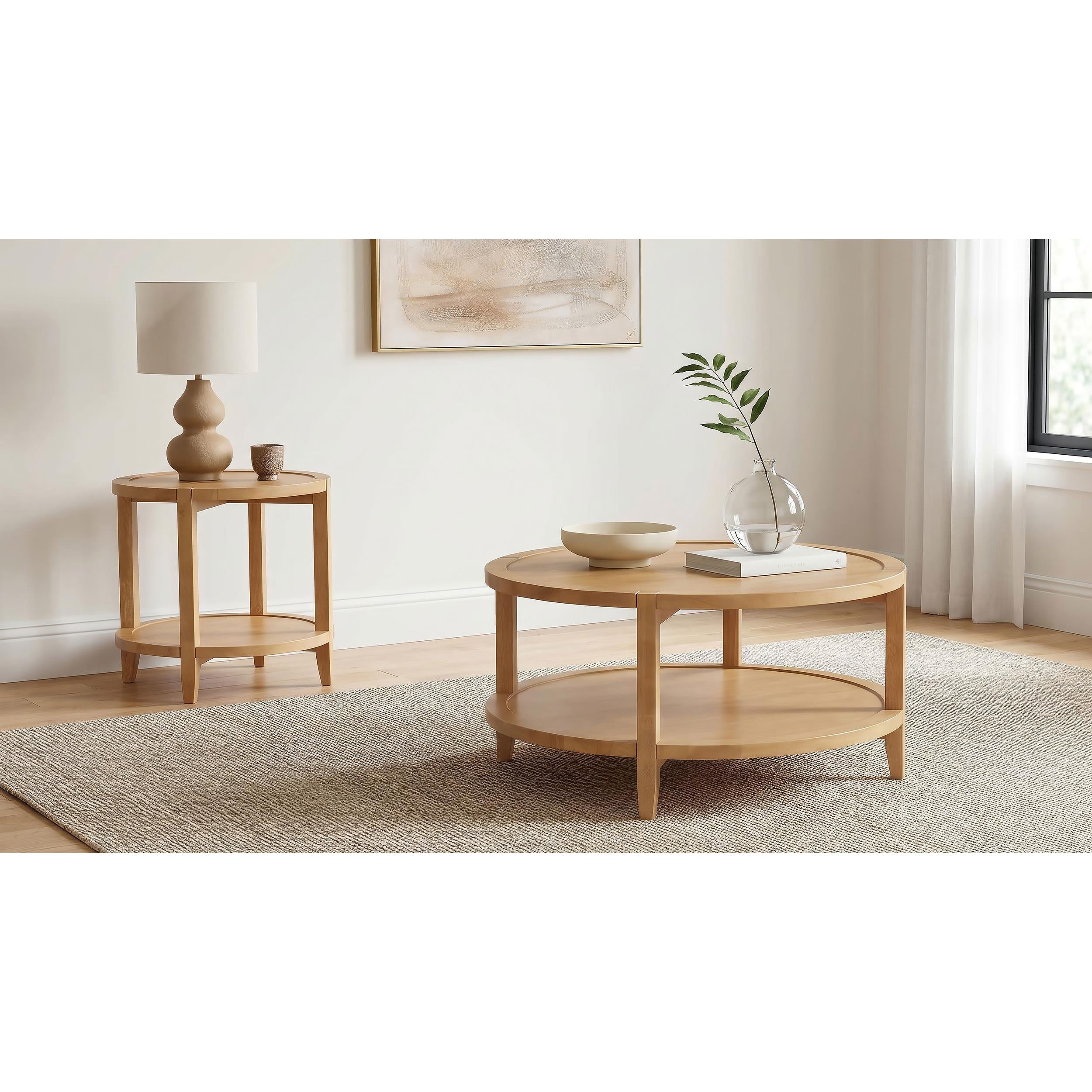  Coaster Furniture Camillo 709698-S2 2-piece Round Coffee and End Table Set - Maple IMAGE 2