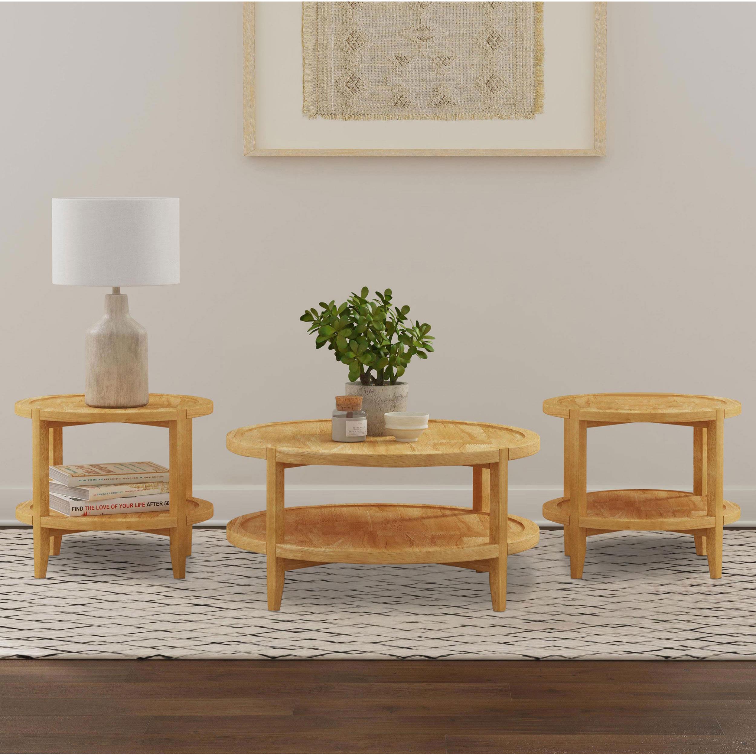  Coaster Furniture Camillo 709698-S3 3-piece Round Coffee and End Table Set - Maple IMAGE 2