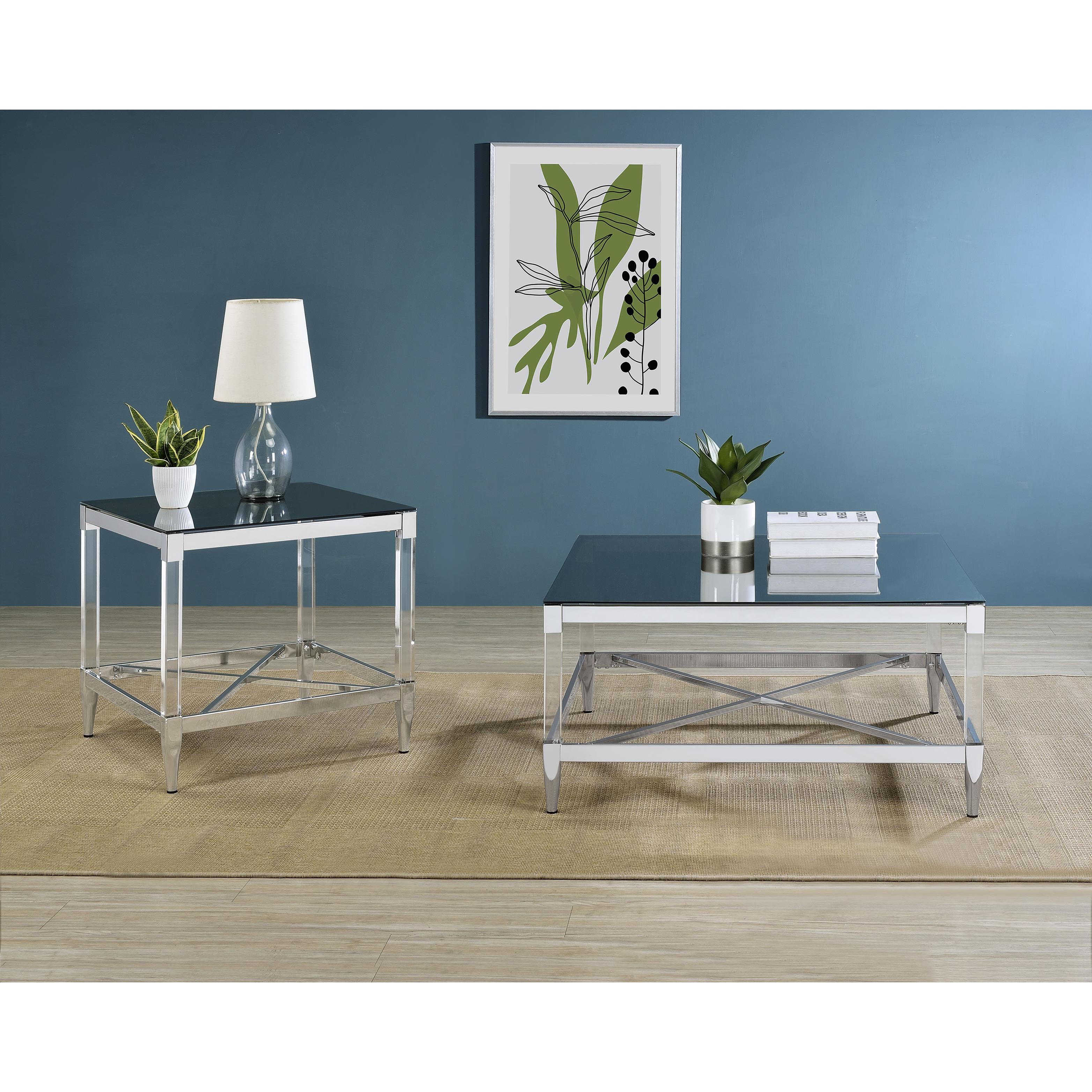  Coaster Furniture Lindley 709728-S2 2-piece Square Coffee and End Table Set - Chrome IMAGE 2