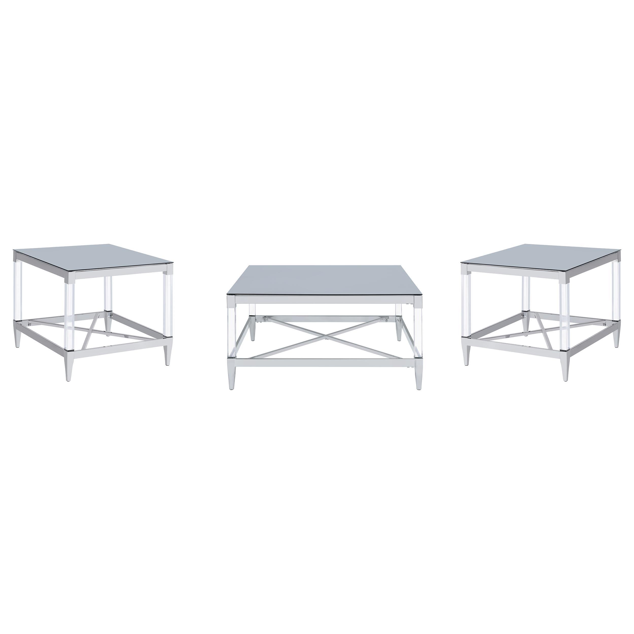  Coaster Furniture Lindley 709728-S3 3-piece Square Coffee and End Table Set - Chrome IMAGE 1