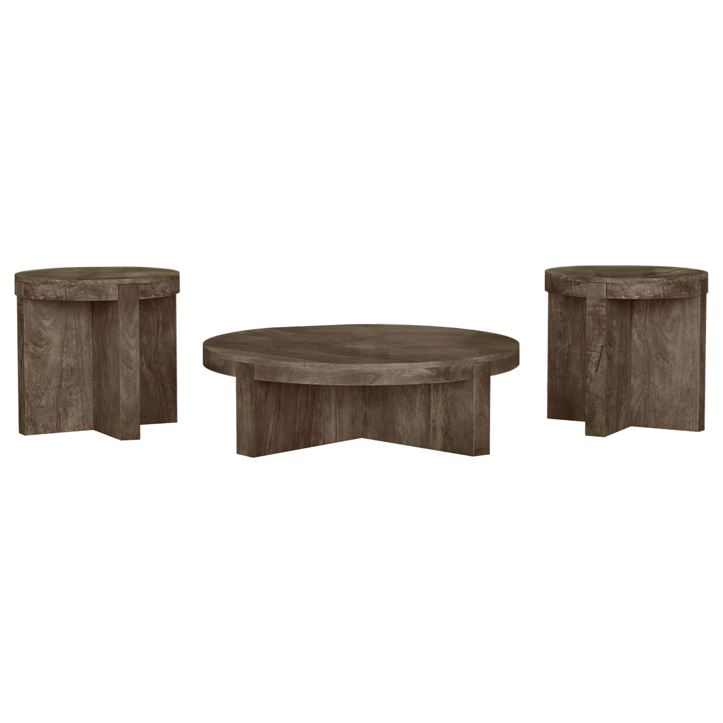  Coaster Furniture Kinkaid 710138-S3 3-piece Solid Wood Coffee and End Table Set - Brown IMAGE 1