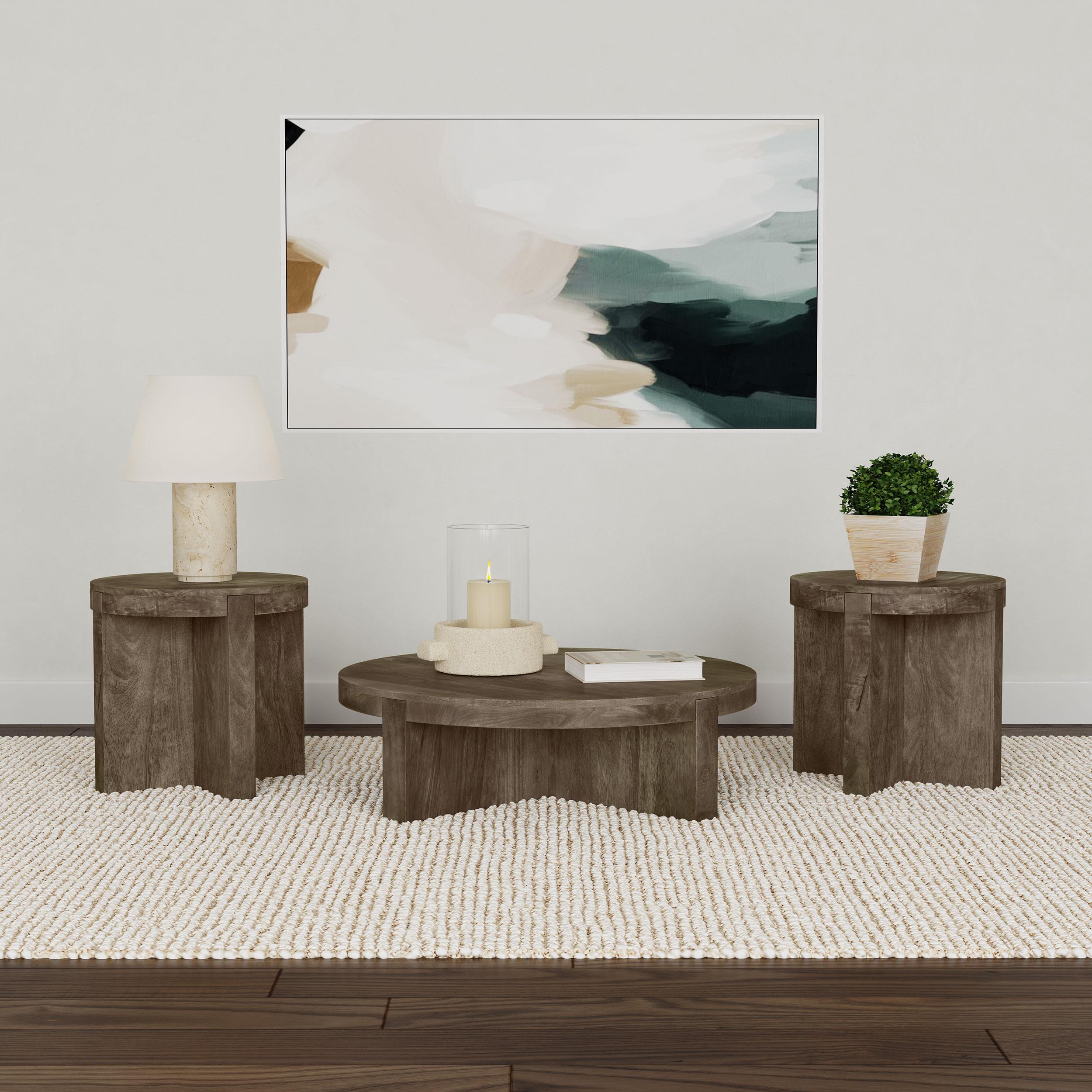  Coaster Furniture Kinkaid 710138-S3 3-piece Solid Wood Coffee and End Table Set - Brown IMAGE 2