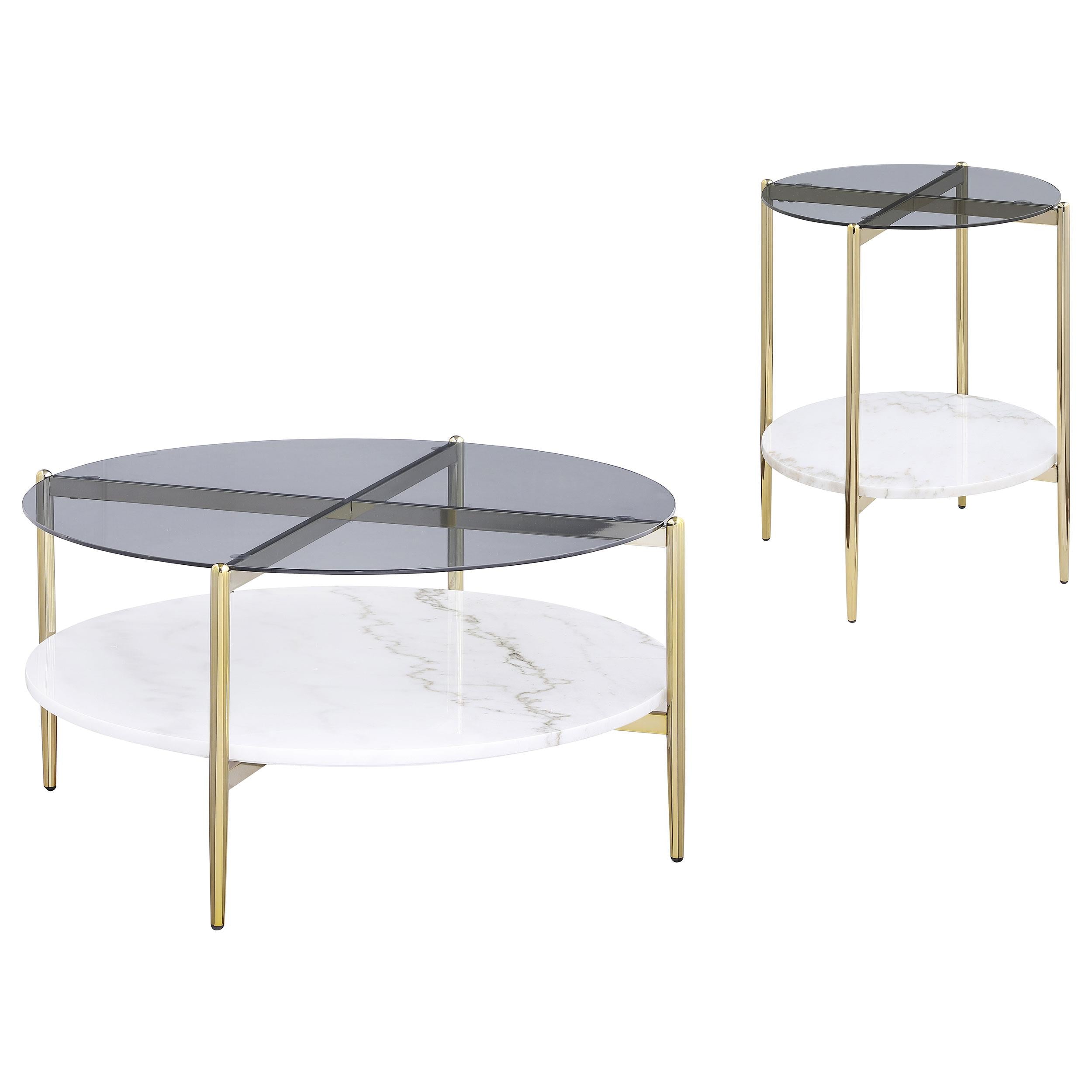  Coaster Furniture Jonelle 710338-S2 2-piece Round Coffee and End Table Set - Gold IMAGE 1