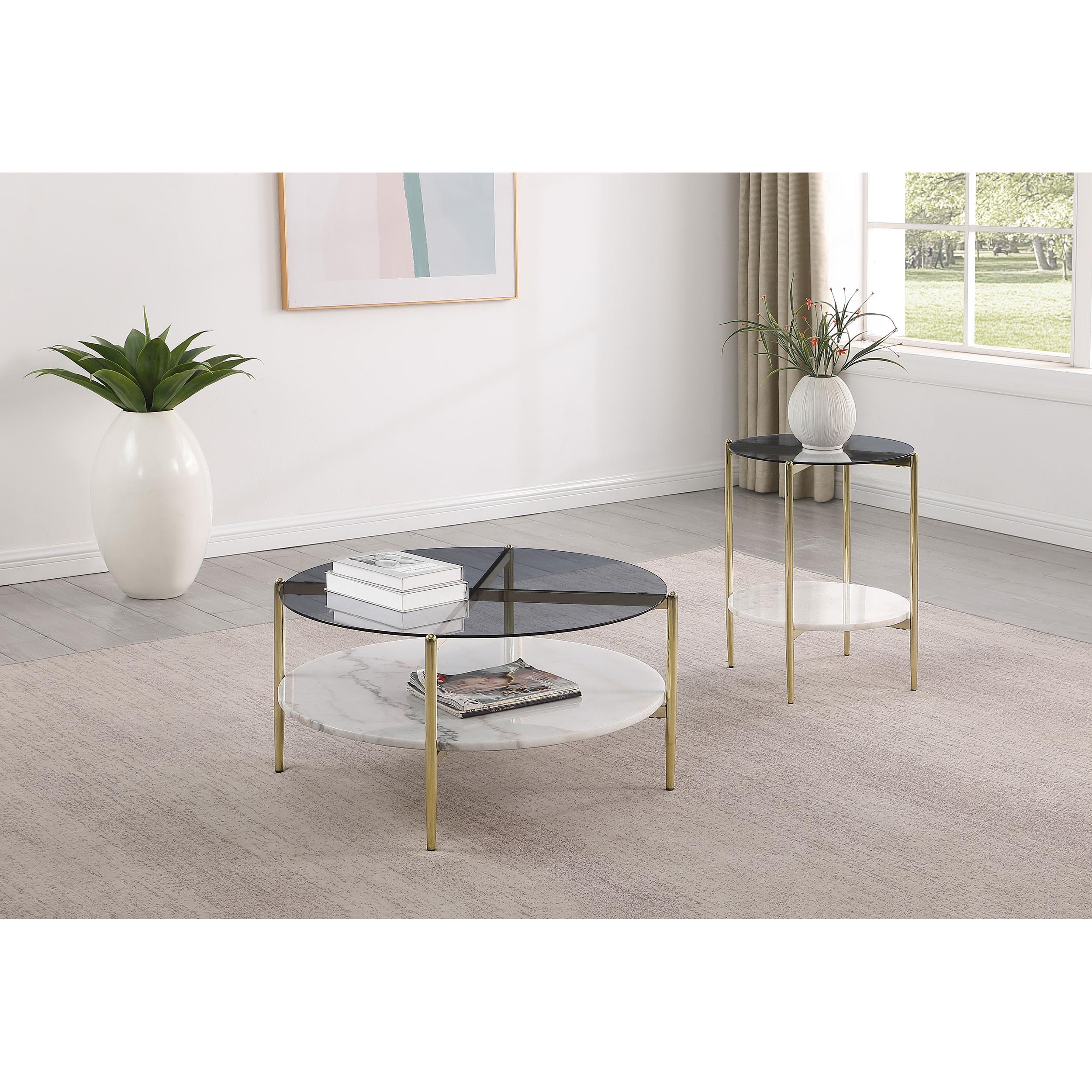  Coaster Furniture Jonelle 710338-S2 2-piece Round Coffee and End Table Set - Gold IMAGE 2