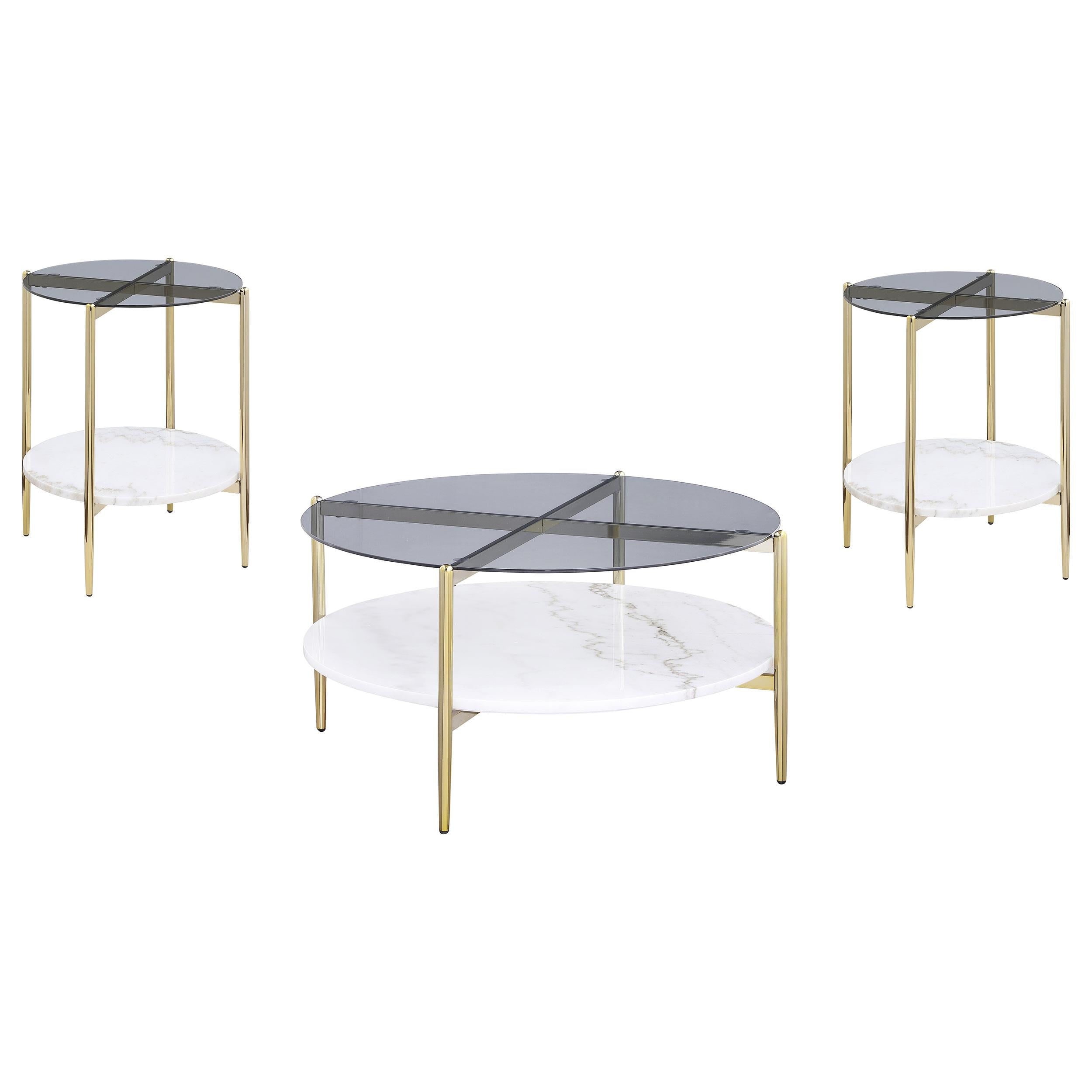  Coaster Furniture Jonelle 710338-S3 3-piece Round Coffee and End Table Set - Gold IMAGE 1