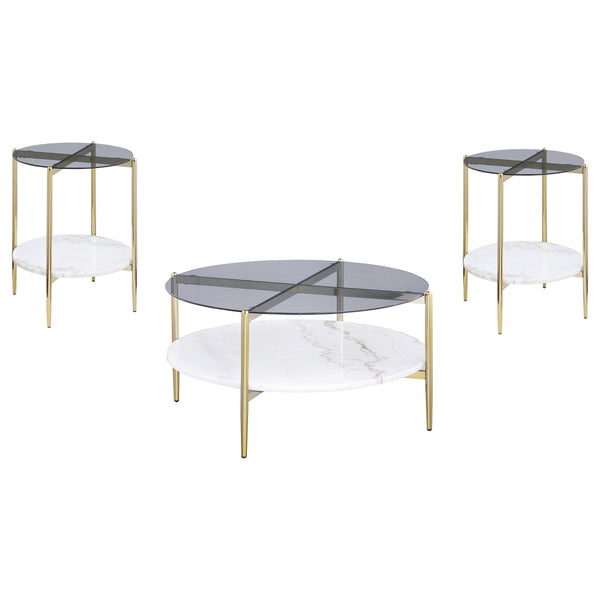 Coaster Furniture Jonelle 710338-S3 3-piece Round Coffee and End Table Set - Gold