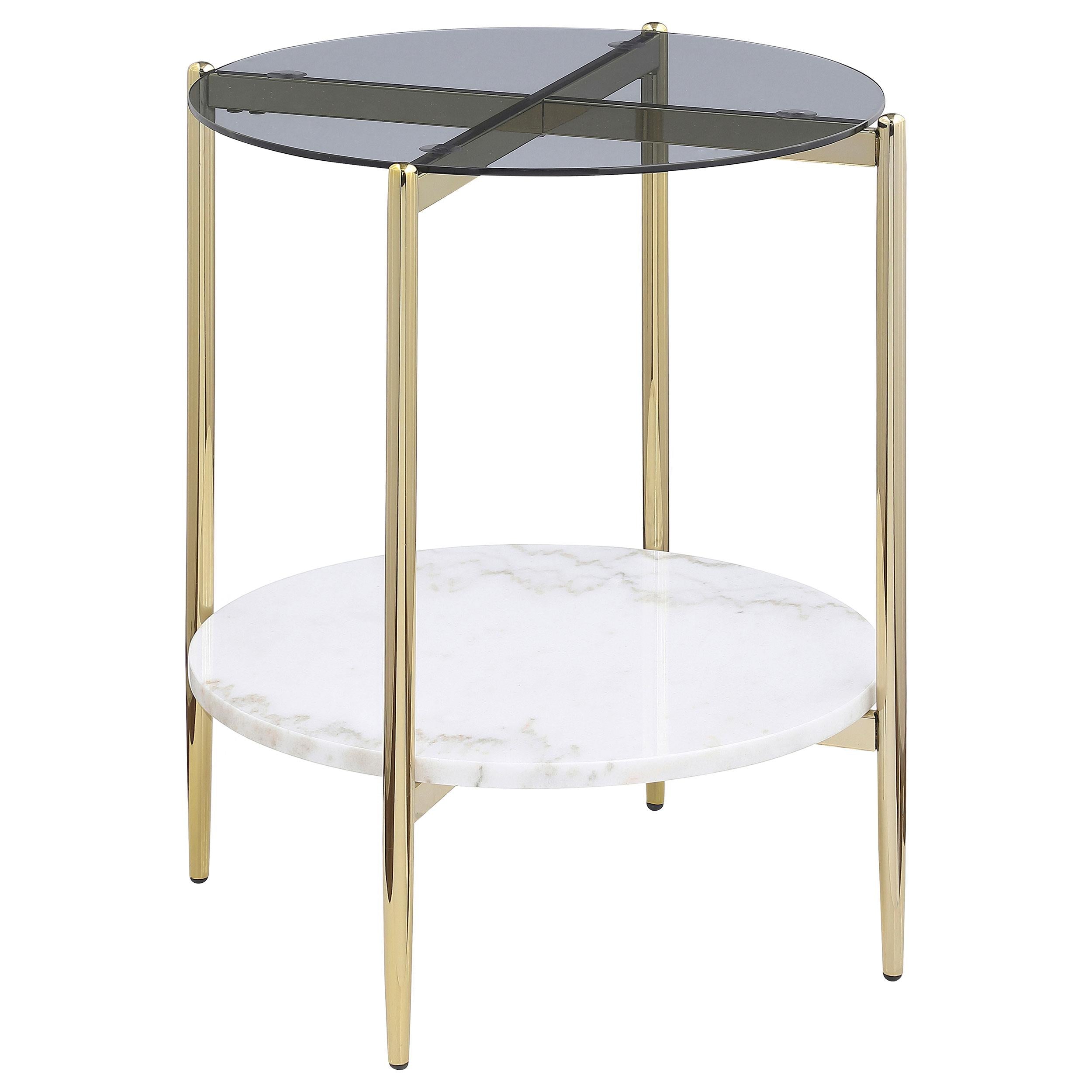  Coaster Furniture Jonelle 710338-S3 3-piece Round Coffee and End Table Set - Gold IMAGE 3