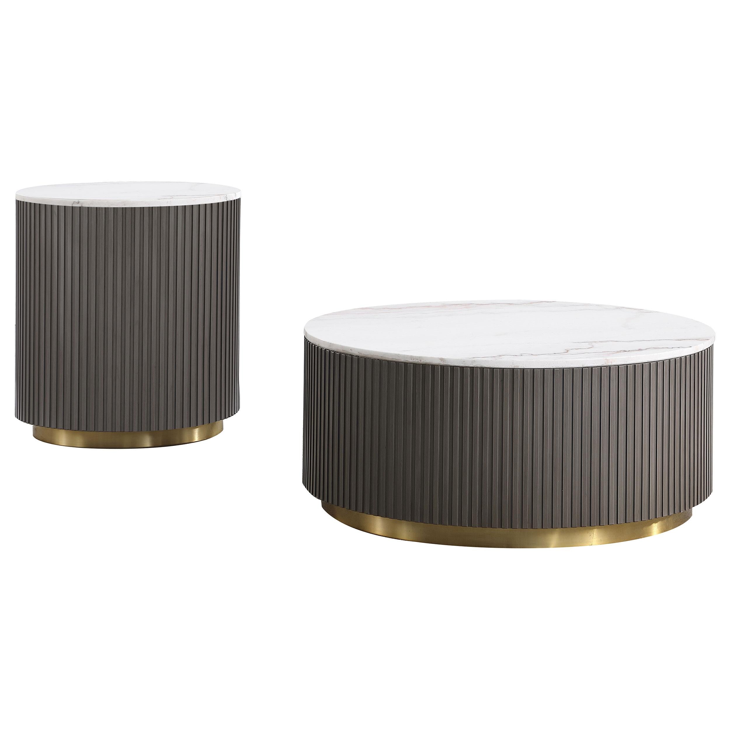  Coaster Furniture Jason 710418-S2 2-piece Round White Marble Coffee Table Set - Charcoal IMAGE 1