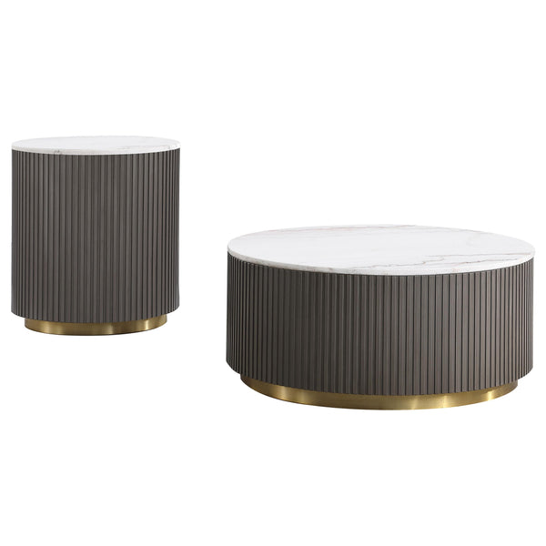Coaster Furniture Jason 710418-S2 2-piece Round White Marble Coffee Table Set - Charcoal