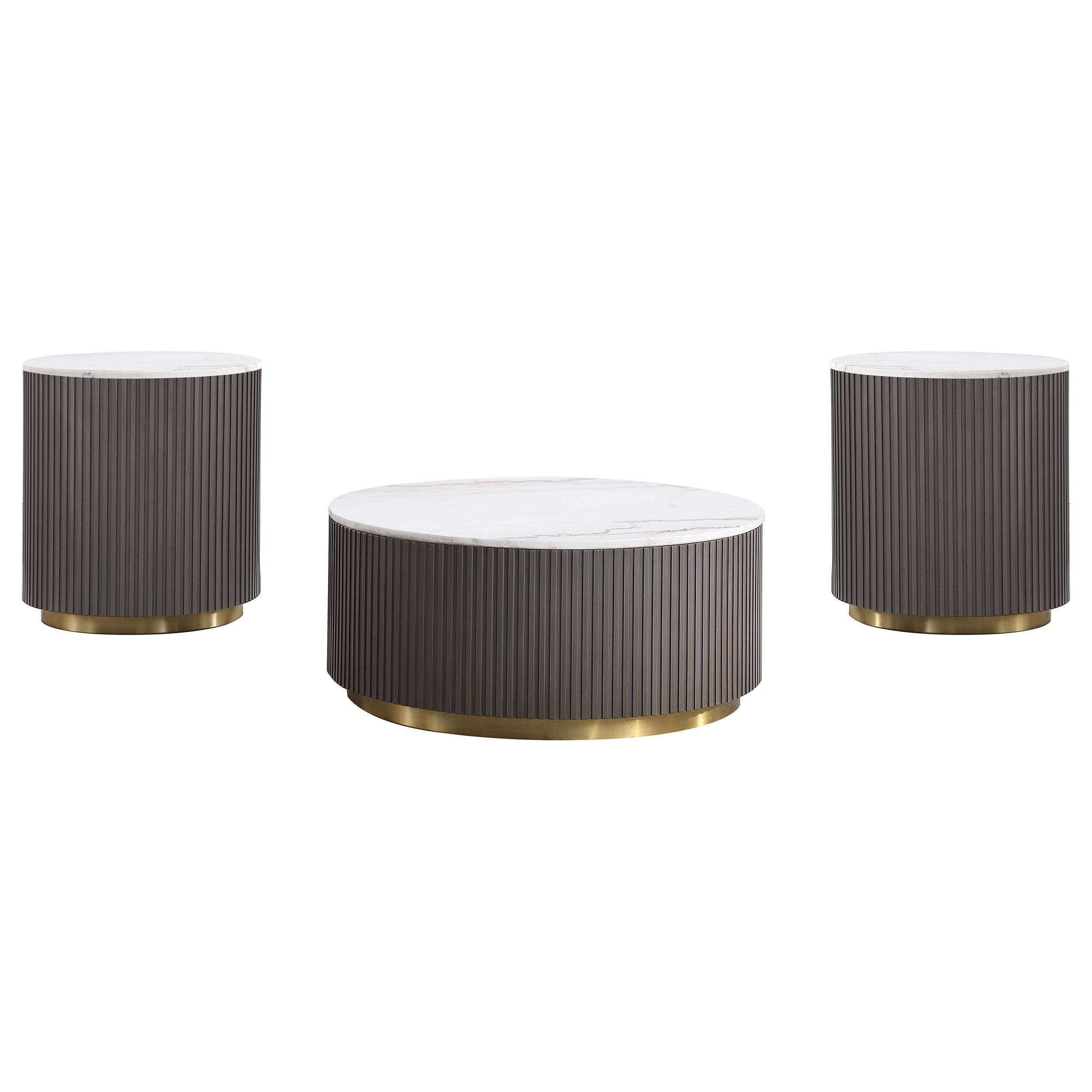  Coaster Furniture Jason 710418-S3 3-piece Round White Marble Coffee Table Set - Charcoal IMAGE 1