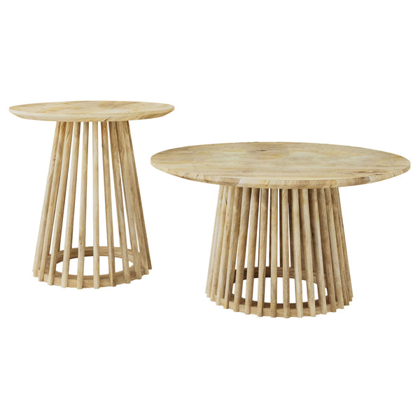 Coaster Furniture Touhy 710608-S2 2-piece Round Coffee and End Table Set - Natural Mango