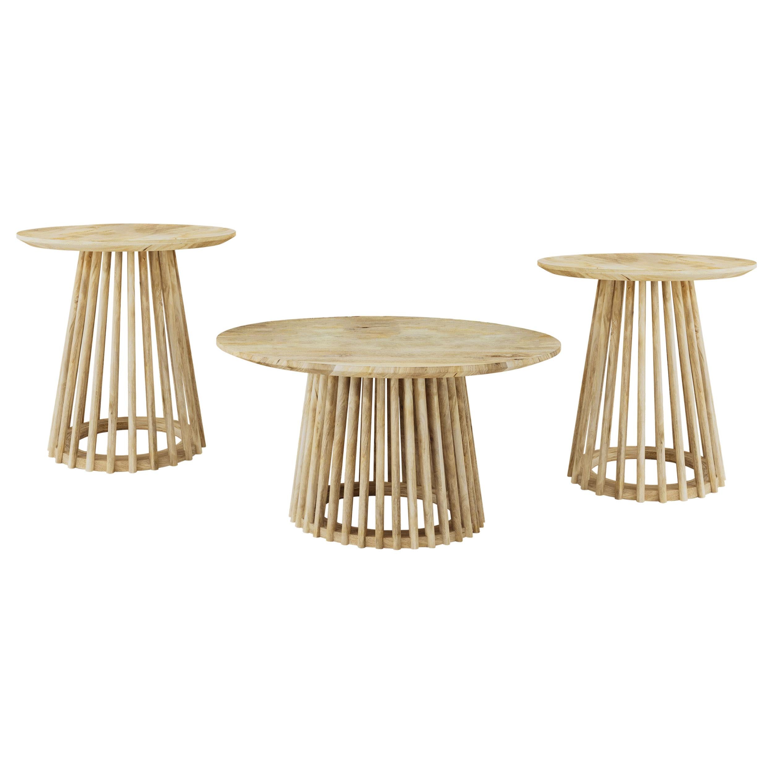  Coaster Furniture Touhy 710608-S3 3-piece Round Coffee and End Table Set - Natural Mango IMAGE 1