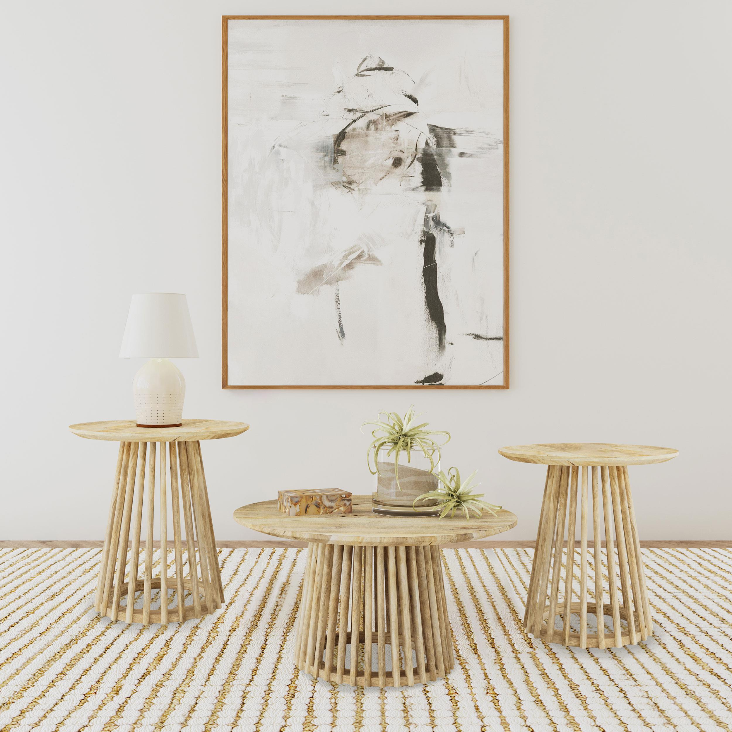  Coaster Furniture Touhy 710608-S3 3-piece Round Coffee and End Table Set - Natural Mango IMAGE 2