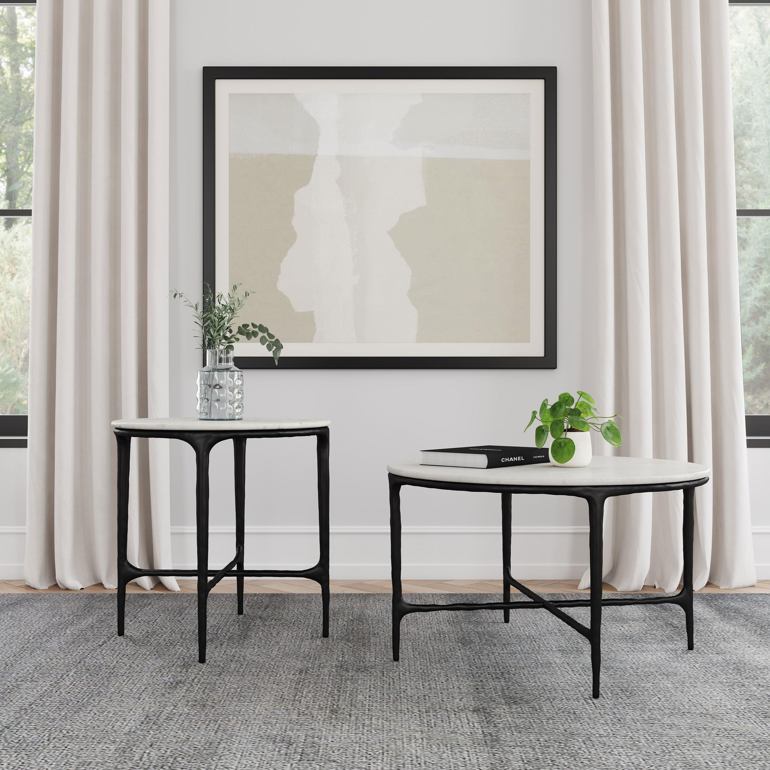  Coaster Furniture Hermas 710738 Round Genuine Marble Top Metal Coffee Table - White IMAGE 8