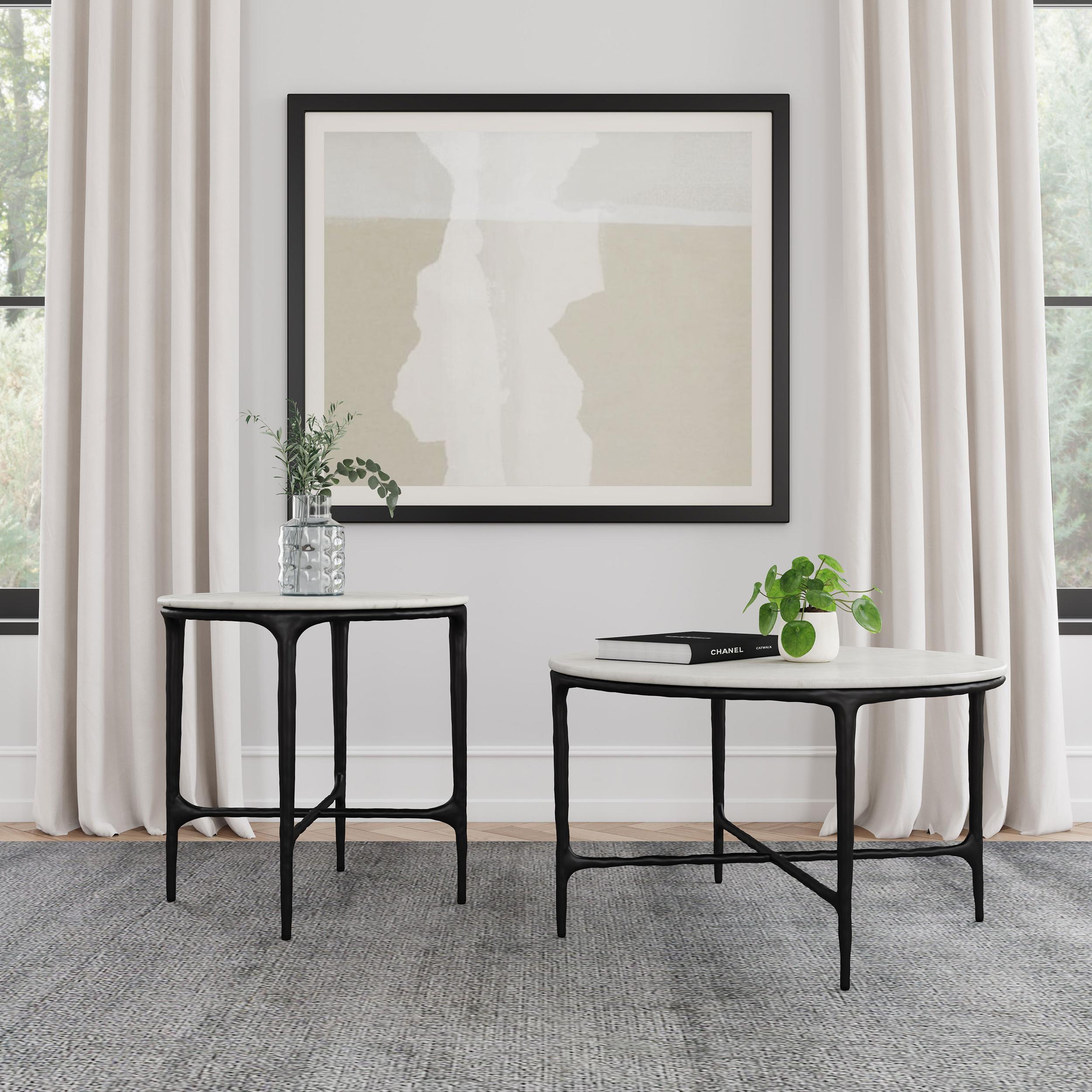  Coaster Furniture Hermas 710738-S2 2-piece Round Marble Coffee and End Table Set - White IMAGE 1