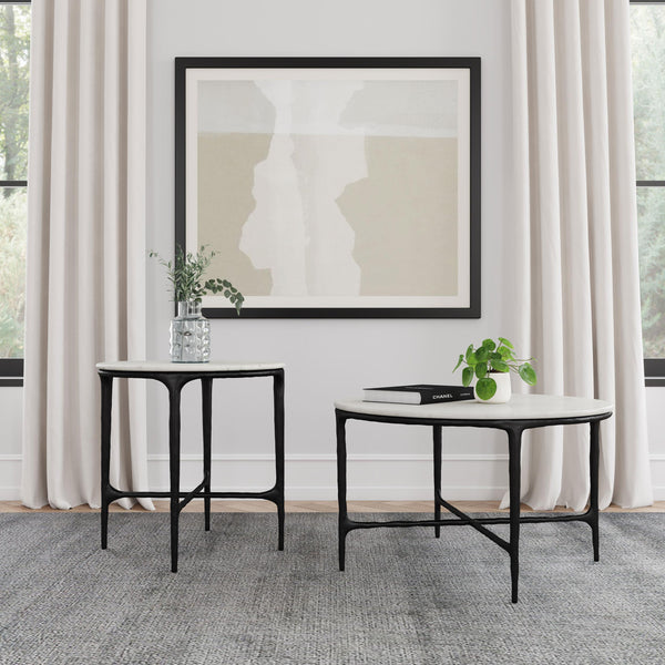 Coaster Furniture Hermas 710738-S2 2-piece Round Marble Coffee and End Table Set - White