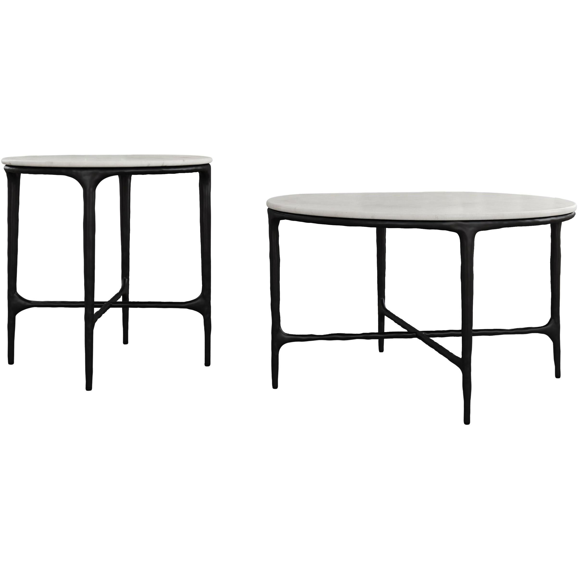  Coaster Furniture Hermas 710738-S2 2-piece Round Marble Coffee and End Table Set - White IMAGE 2