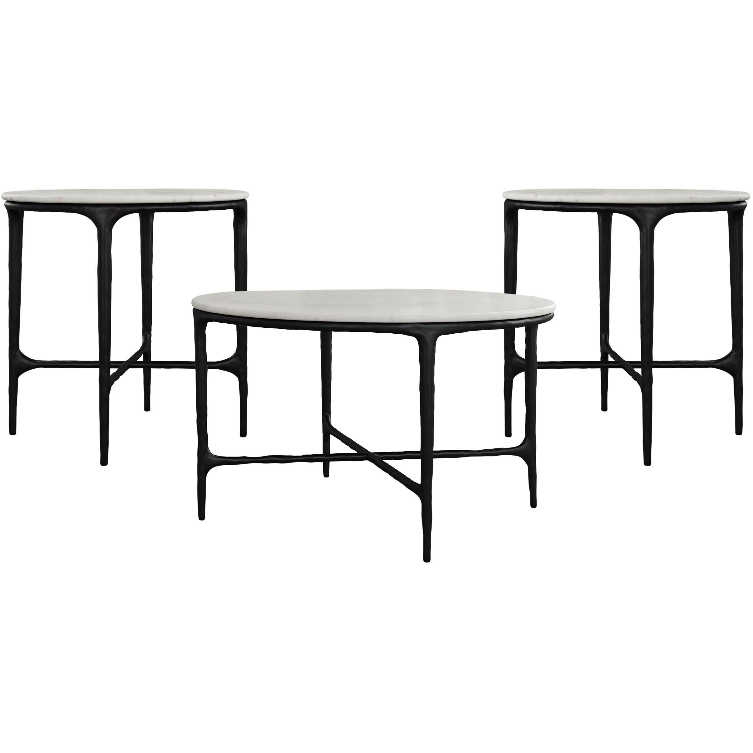  Coaster Furniture Hermas 710738-S3 3-piece Round Marble Coffee and End Table Set - White IMAGE 1