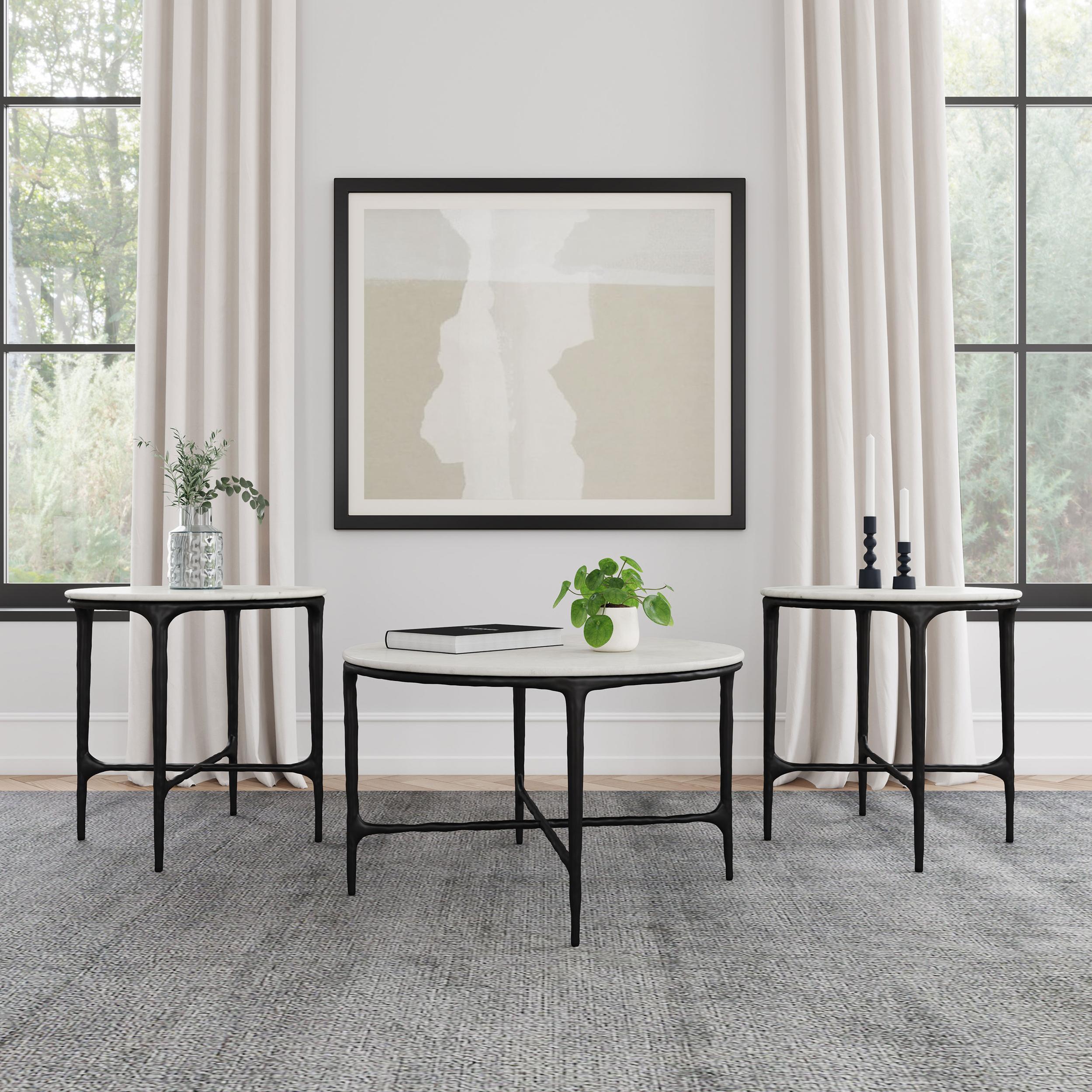  Coaster Furniture Hermas 710738-S3 3-piece Round Marble Coffee and End Table Set - White IMAGE 2
