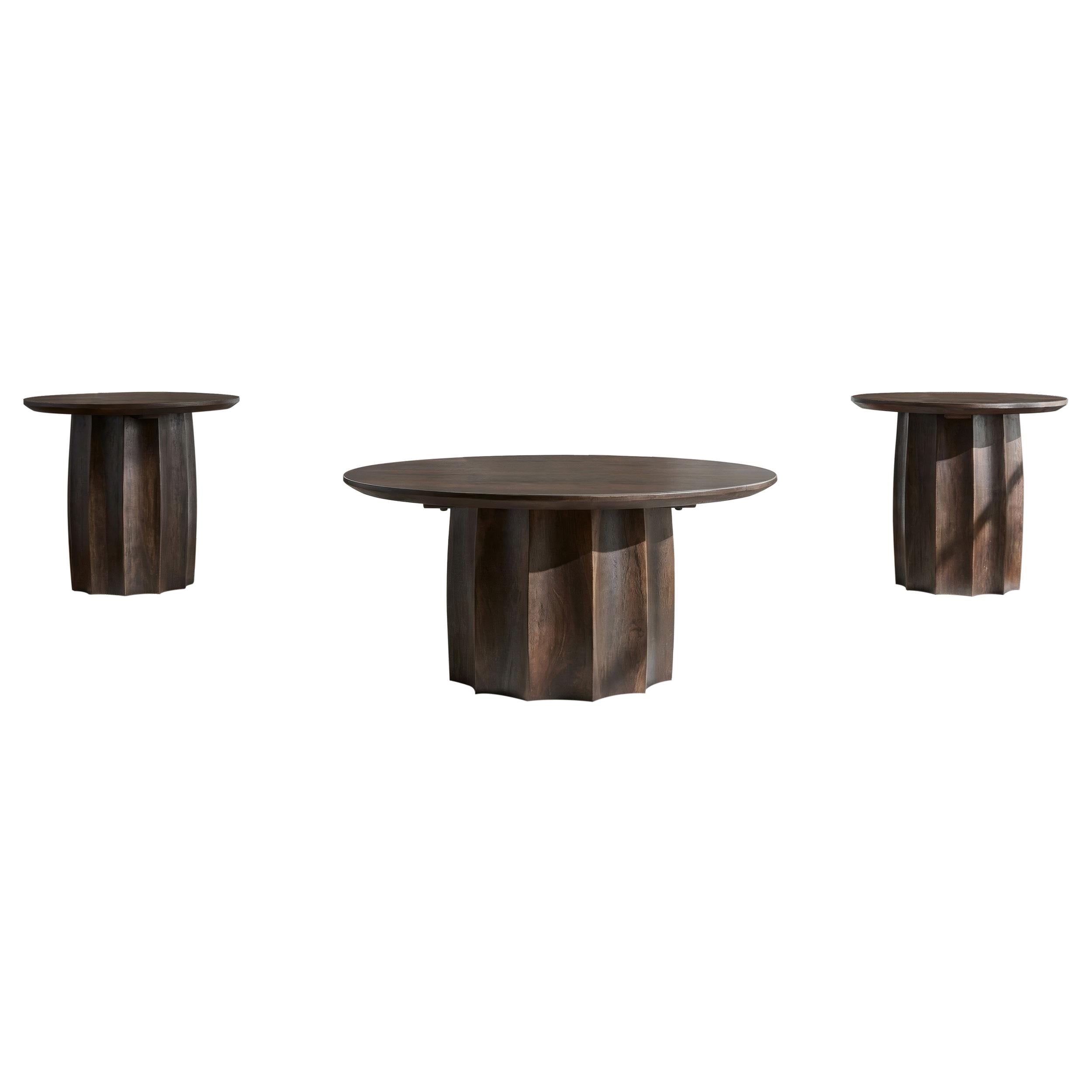  Coaster Furniture Cayenne 710778-S3 3-piece Solid Mango Wood Coffee Table Set - Walnut IMAGE 1