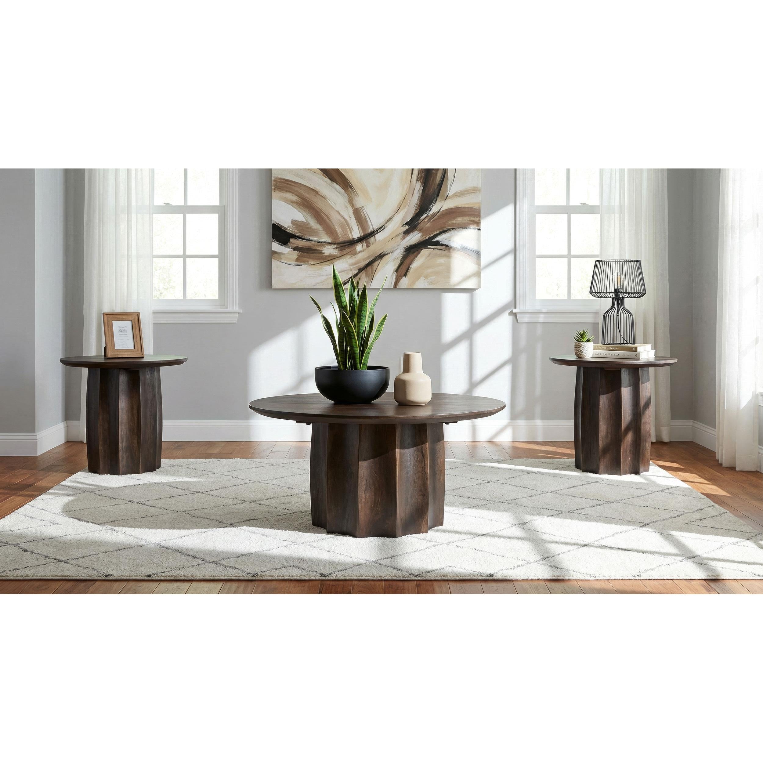  Coaster Furniture Cayenne 710778-S3 3-piece Solid Mango Wood Coffee Table Set - Walnut IMAGE 2