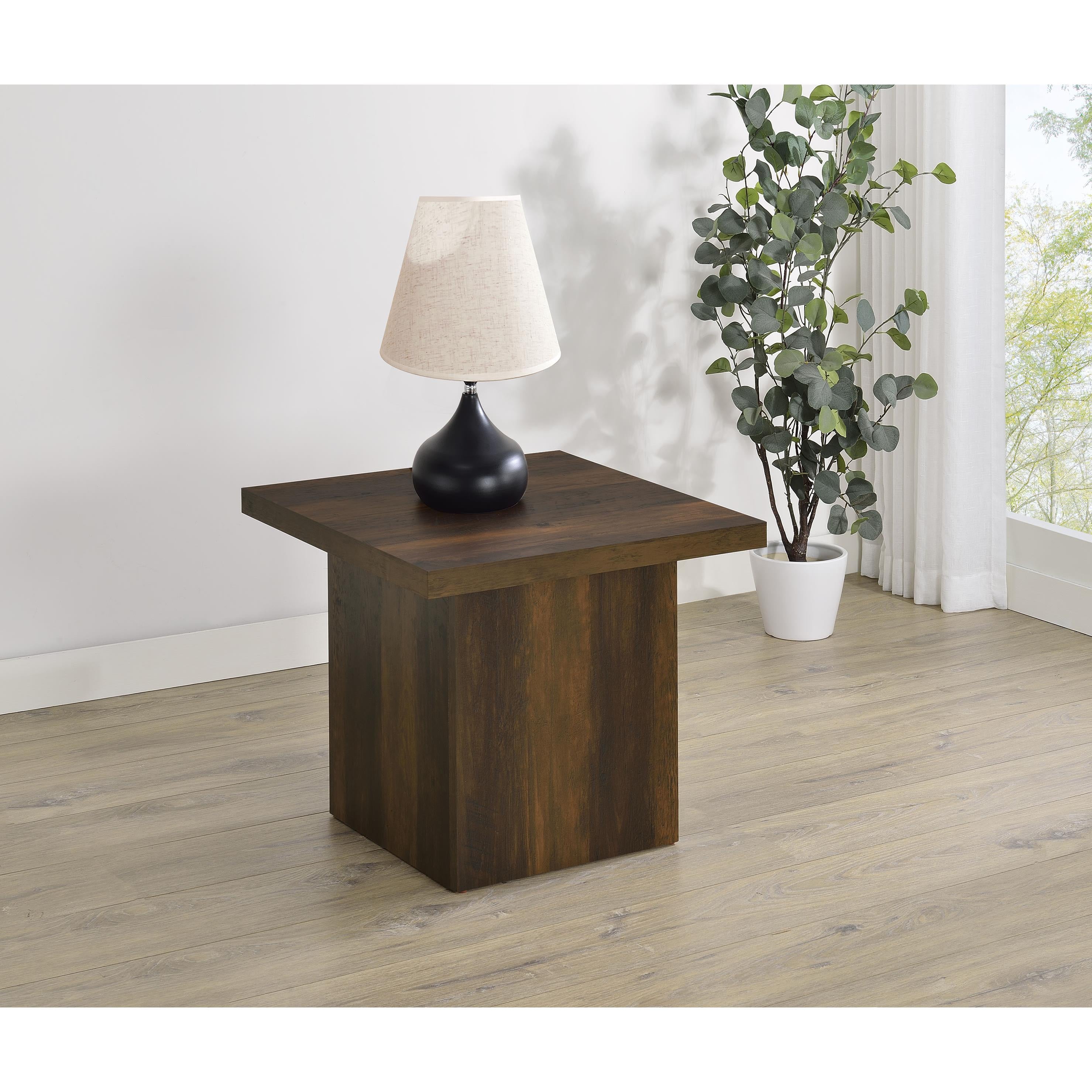  Coaster Furniture Devar 710887 Square Engineered Wood End Table - Dark Pine IMAGE 2