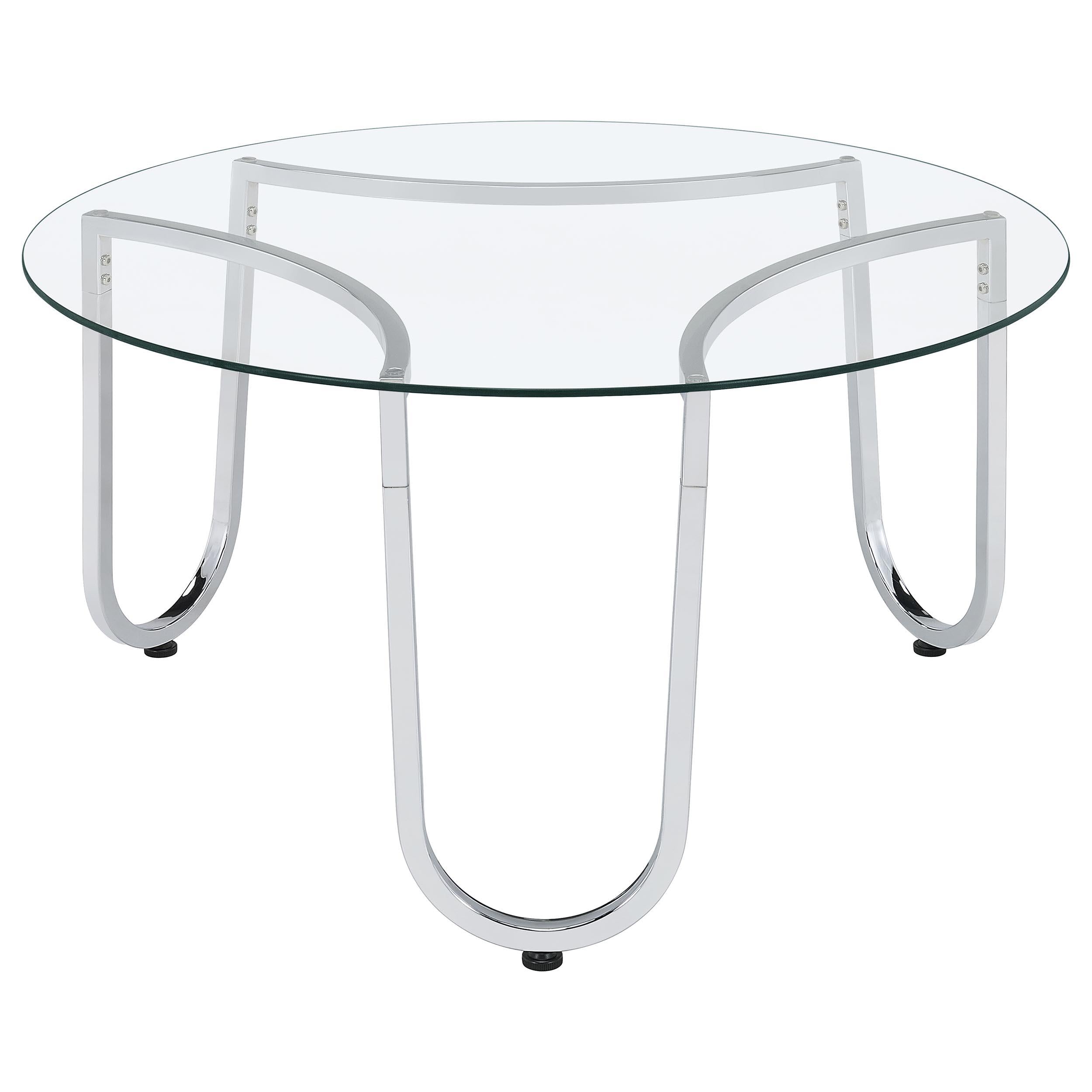  Coaster Furniture Beller 710908 Round Tempered Glass Top Coffee Table - Chrome IMAGE 3