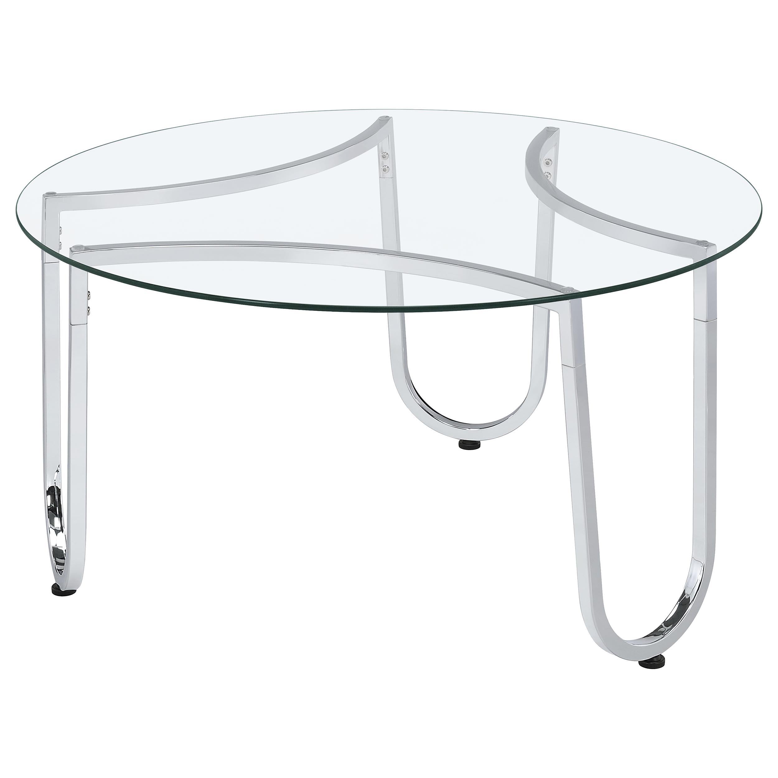 Coaster Furniture Beller 710908 Round Tempered Glass Top Coffee Table - Chrome IMAGE 4