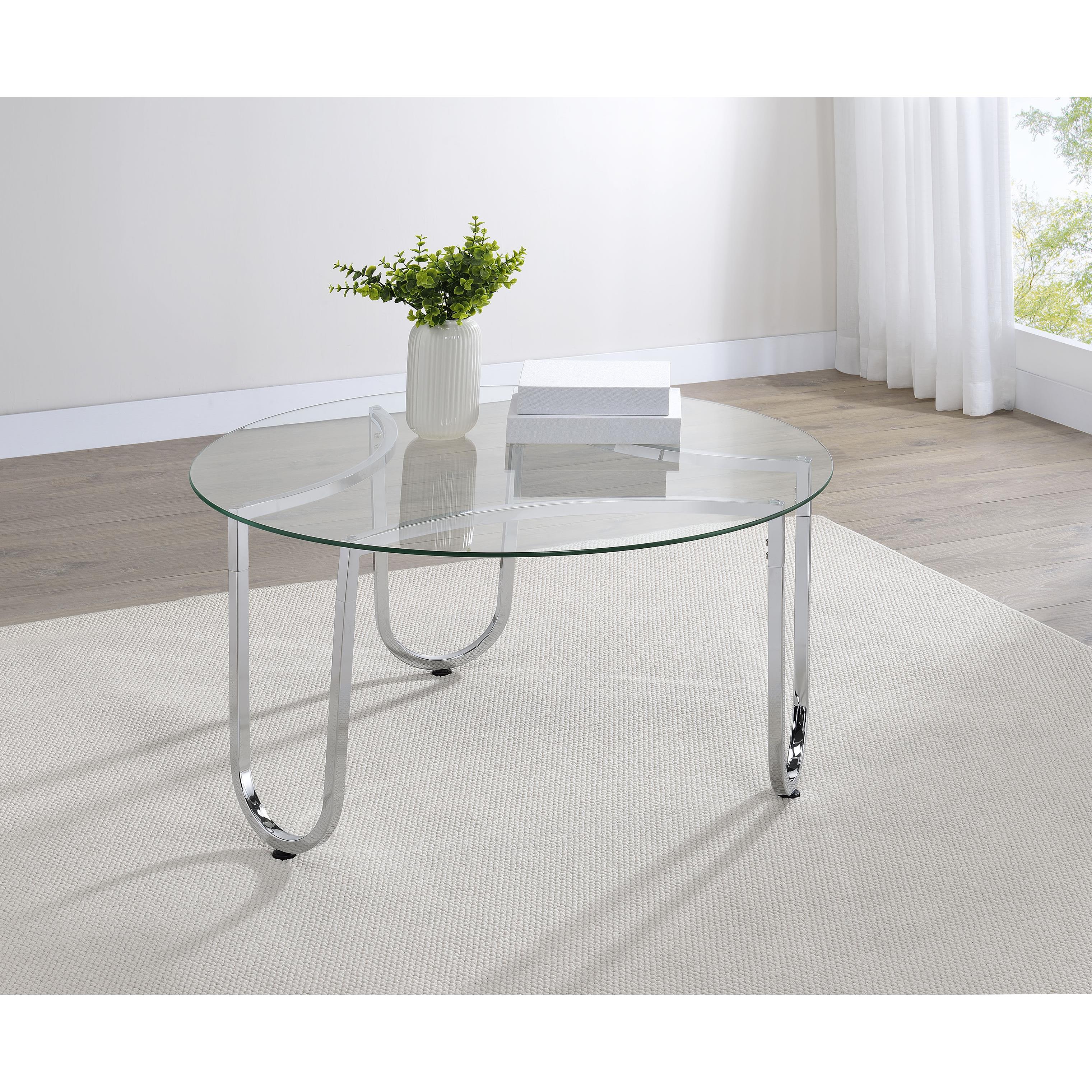  Coaster Furniture Beller 710908 Round Tempered Glass Top Coffee Table - Chrome IMAGE 7