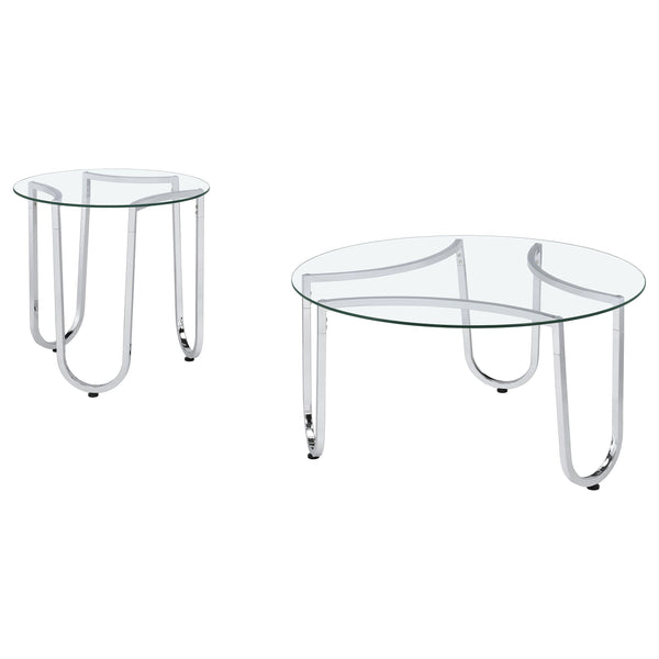 Coaster Furniture Beller 710908-S2 2-piece Round Tempered Glass Top Coffee Table Set - Chrome