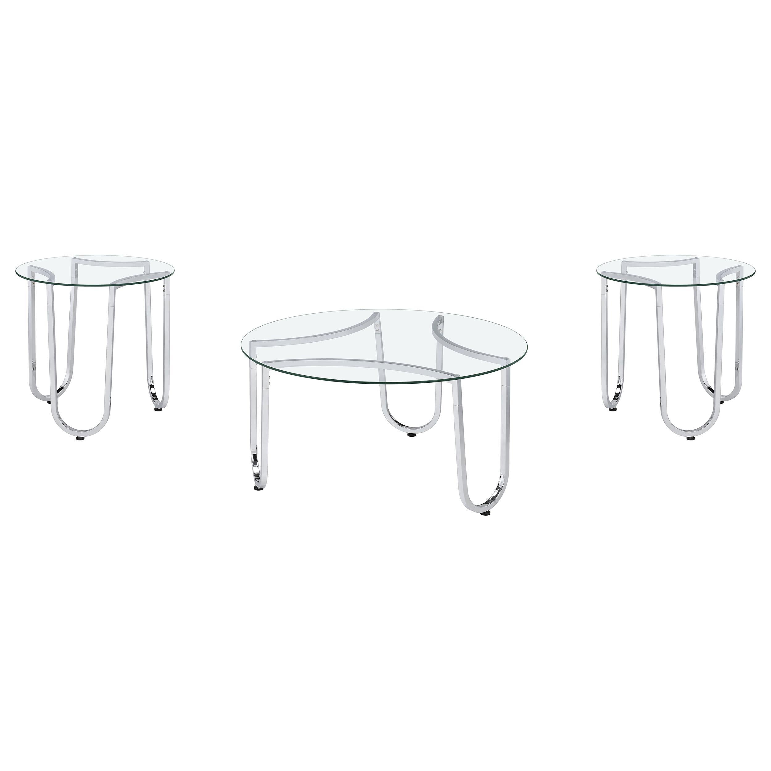  Coaster Furniture Beller 710908-S3 3-piece Round Tempered Glass Top Coffee Table Set - Chrome IMAGE 1