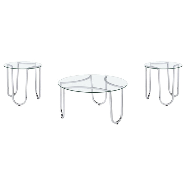Coaster Furniture Beller 710908-S3 3-piece Round Tempered Glass Top Coffee Table Set - Chrome