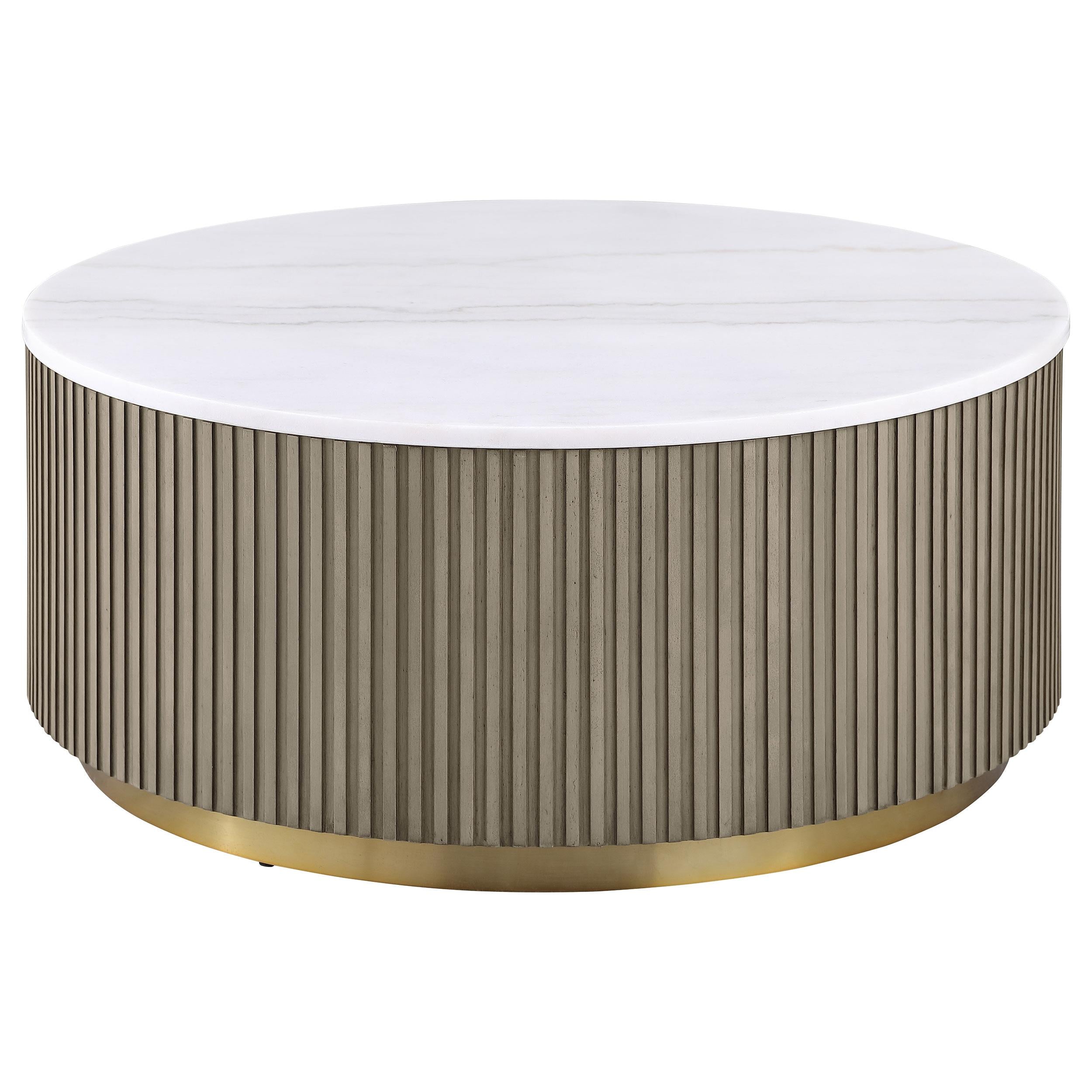  Coaster Furniture Jason 711418 Round White Marble Top Coffee Table - Greige IMAGE 1