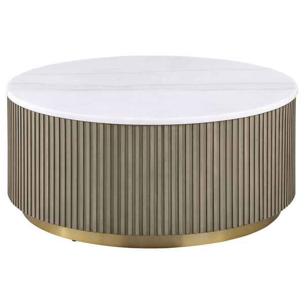Coaster Furniture Jason 711418 Round White Marble Top Coffee Table - Greige