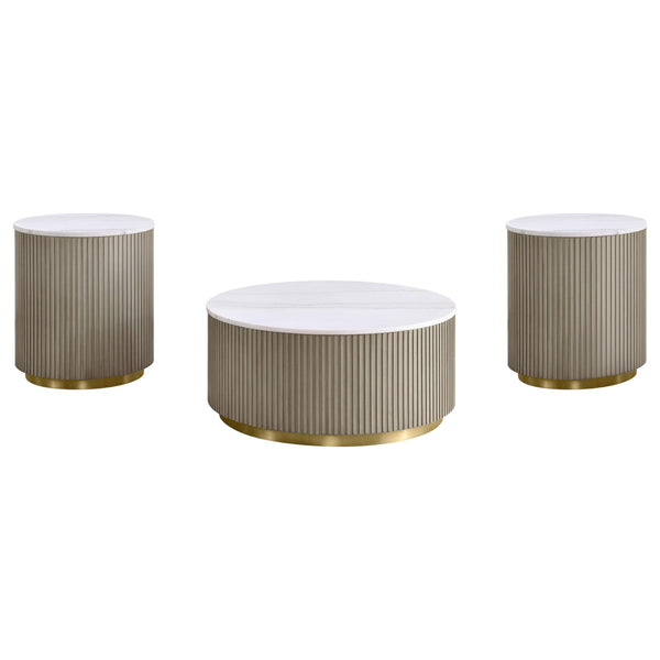 Coaster Furniture Jason 711418-S3 3-piece Round White Marble Coffee Table Set - Greige